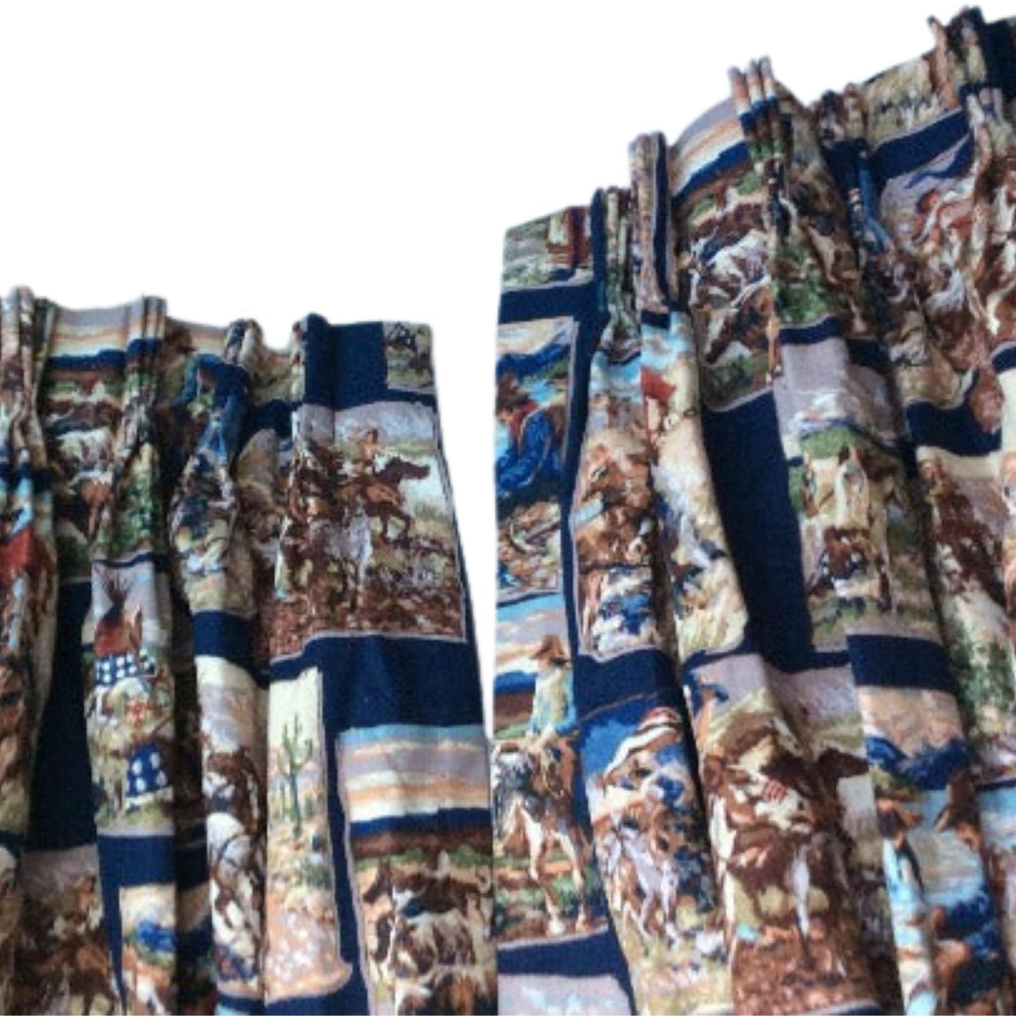 Cowboy Barkcloth Curtains Multi / Barkcloth / Vintage 1980s