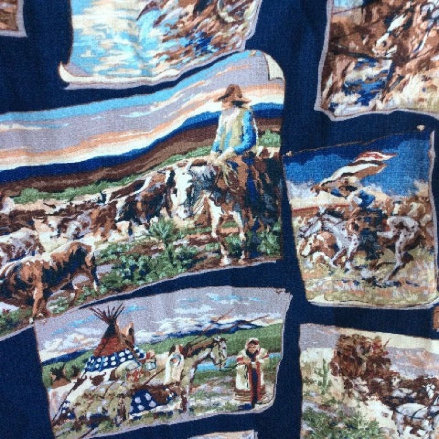 Cowboy Barkcloth Curtains Multi / Barkcloth / Vintage 1980s