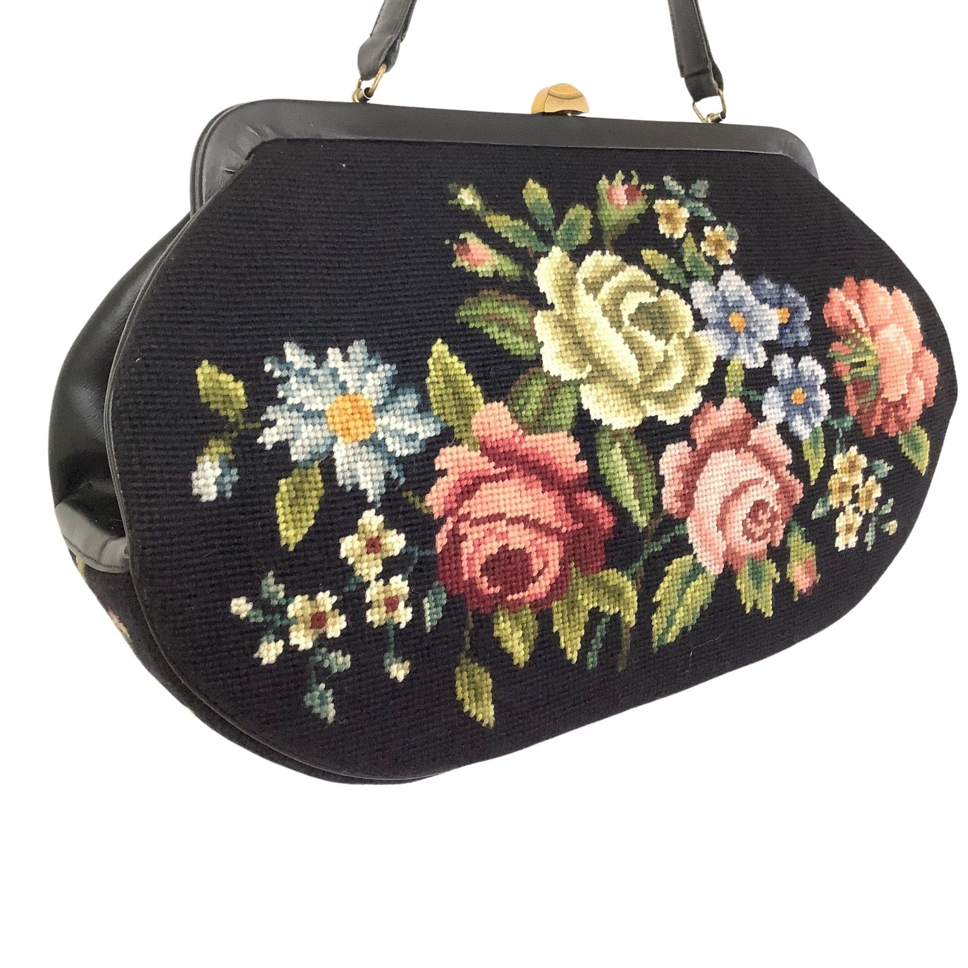 Cross Stitched Handbag Multi / Textile / Vintage 1950s