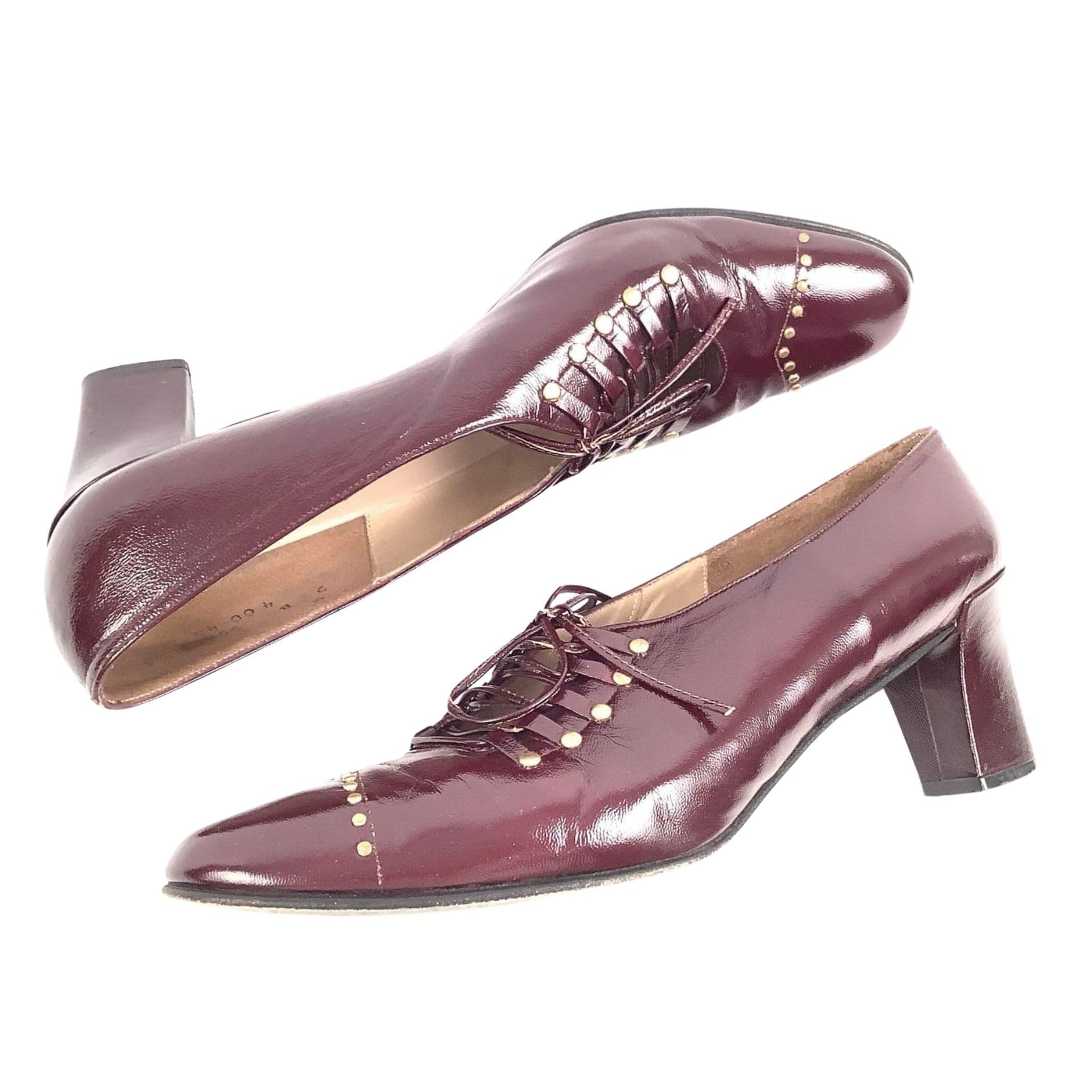 Customcraft Studded Heels 8.5 / Burgundy / Vintage 1960s