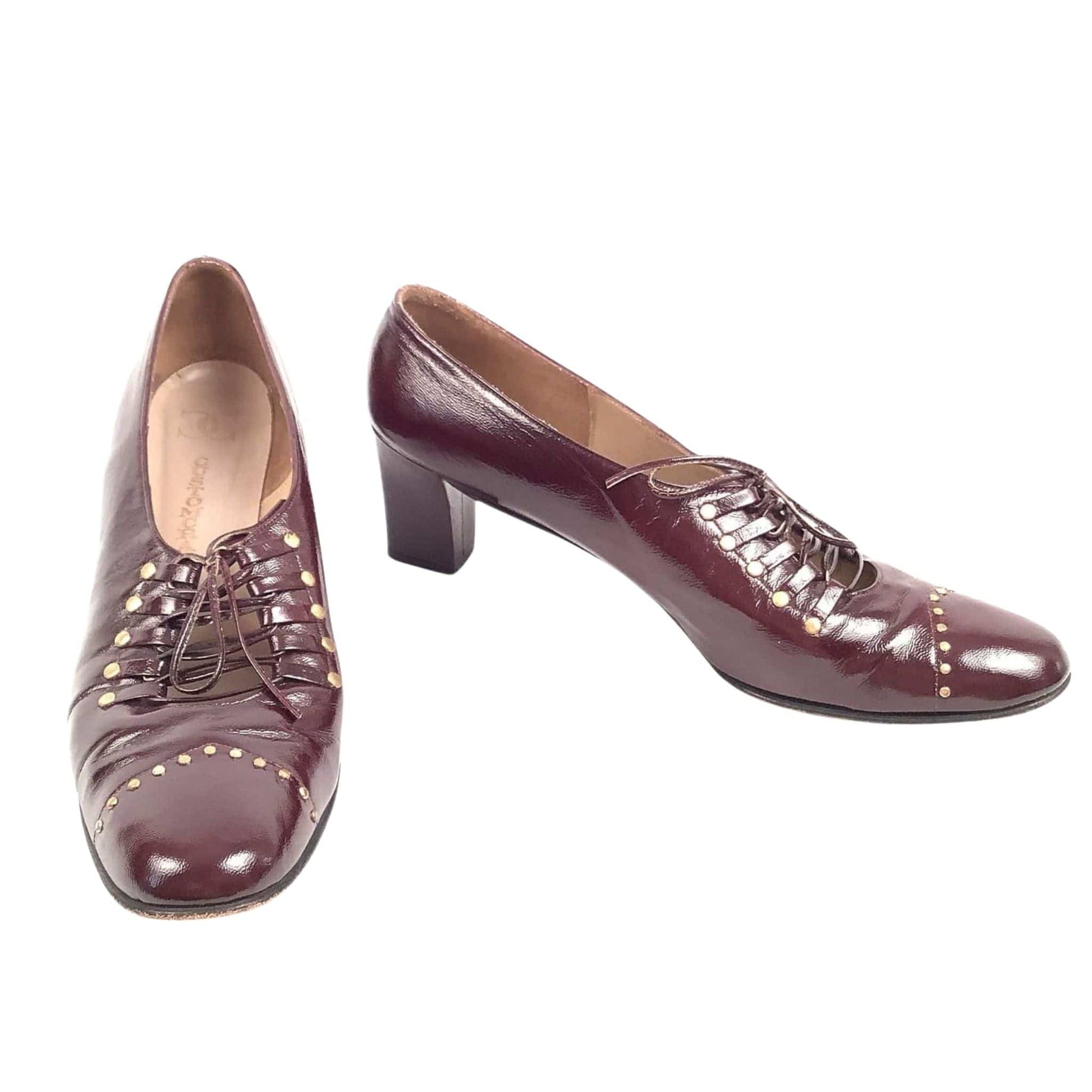 Customcraft Studded Heels 8.5 / Burgundy / Vintage 1960s