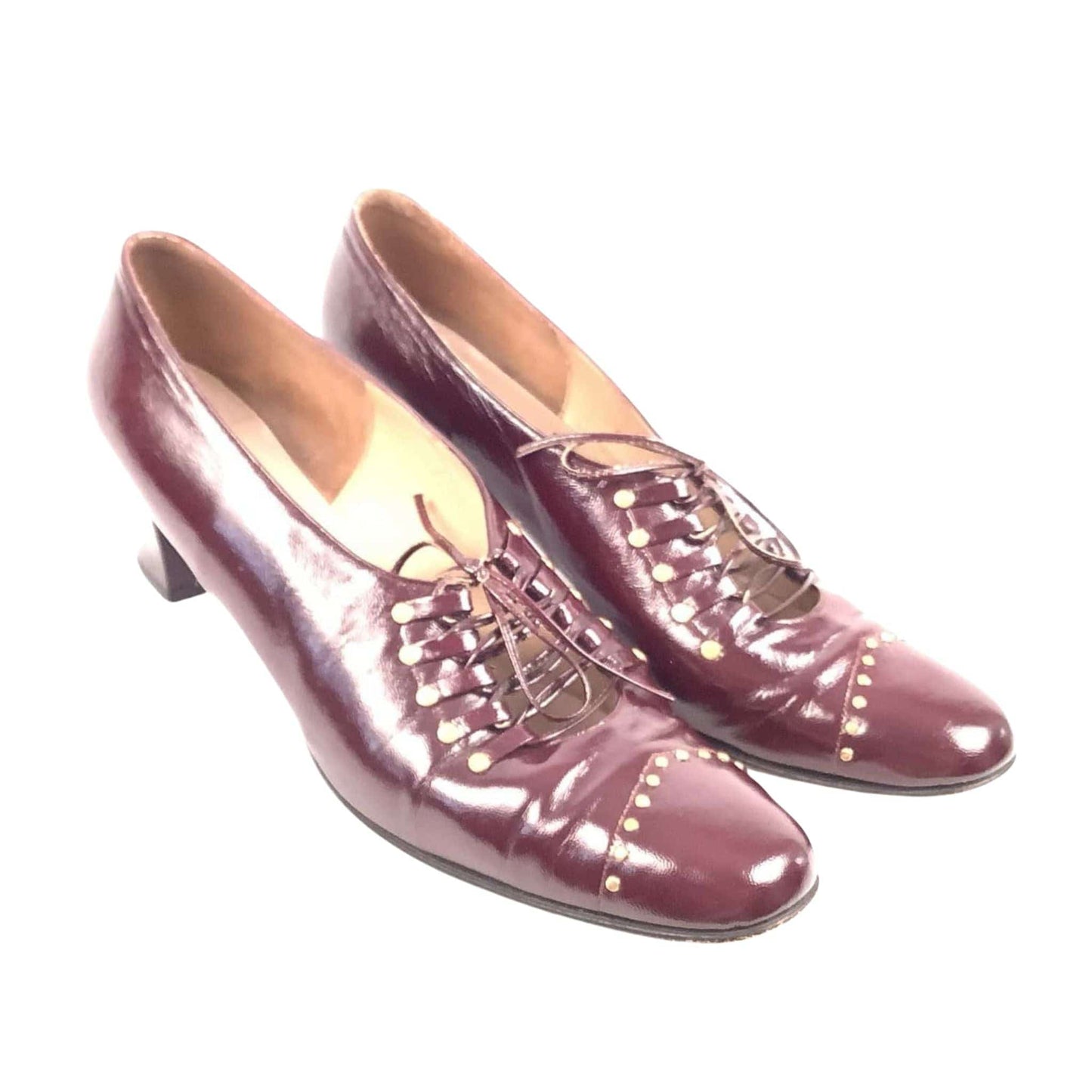 Customcraft Studded Heels 8.5 / Burgundy / Vintage 1960s