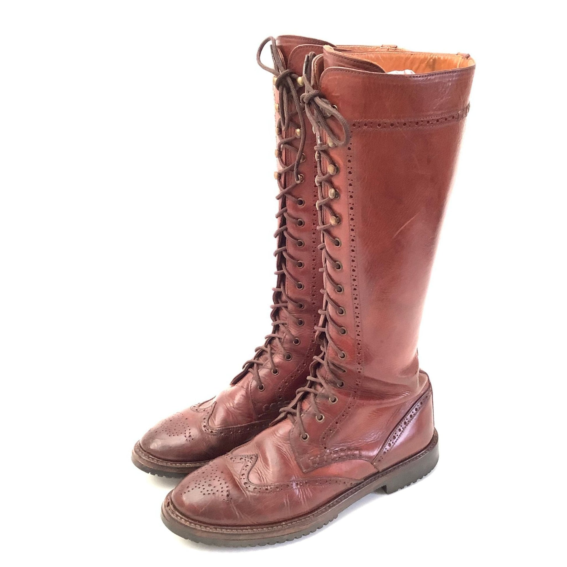 Designer Combat Boots 10 / Tan / Vintage 1980s