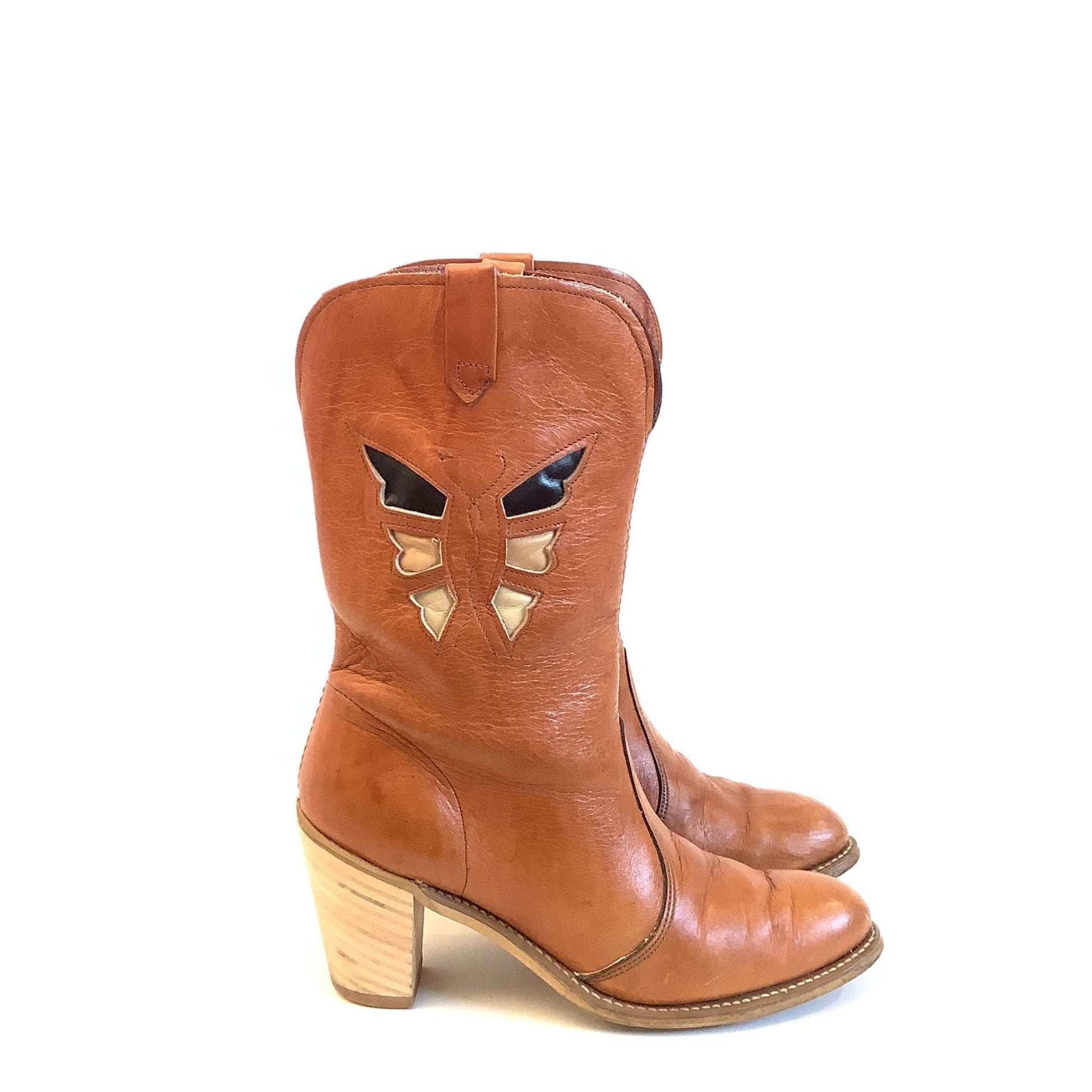 Dingo Butterfly Boots 7 / Tan / Vintage 1980s