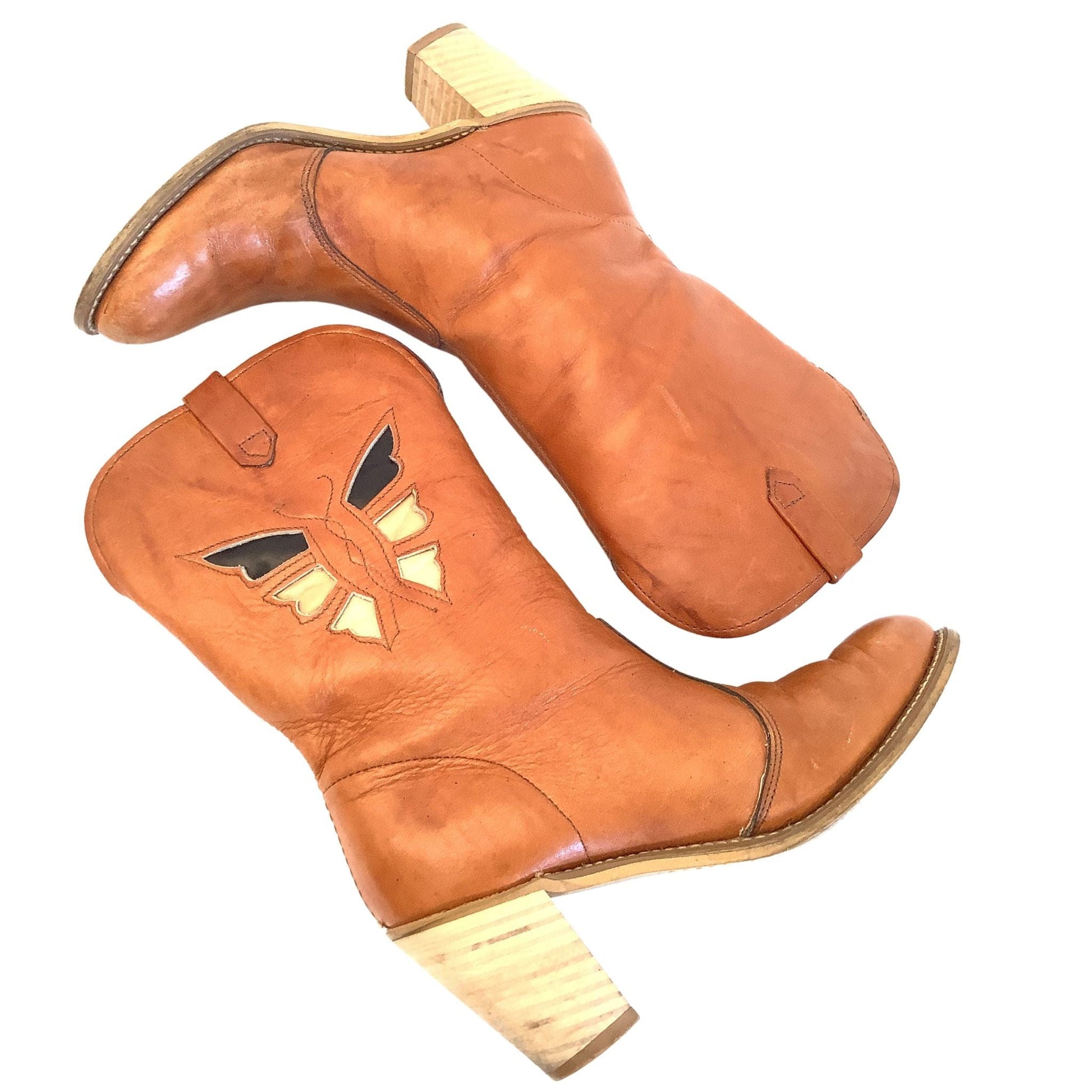 Dingo Butterfly Boots 7 / Tan / Vintage 1980s