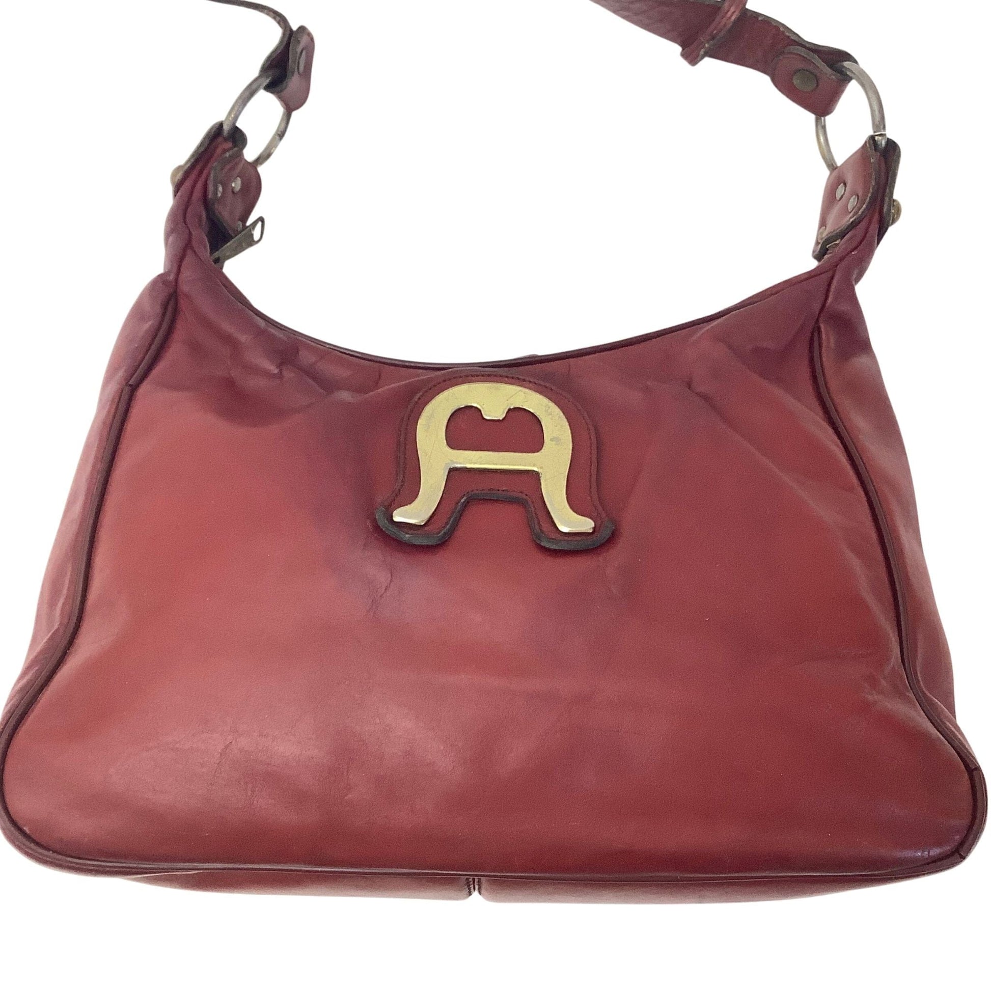 Distressed Aigner Bag Burgundy / Leather / Vintage 1970s