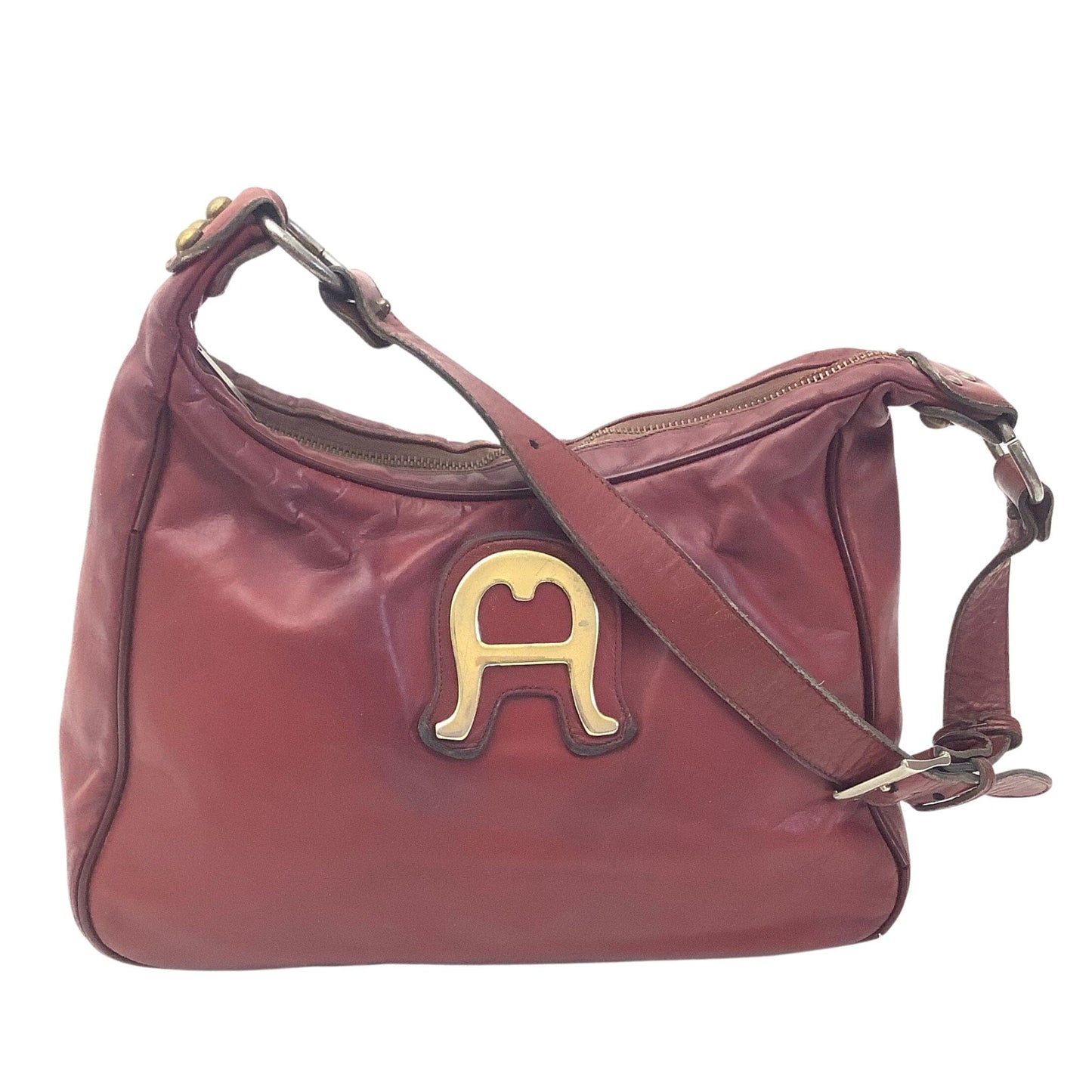 Distressed Aigner Bag Burgundy / Leather / Vintage 1970s