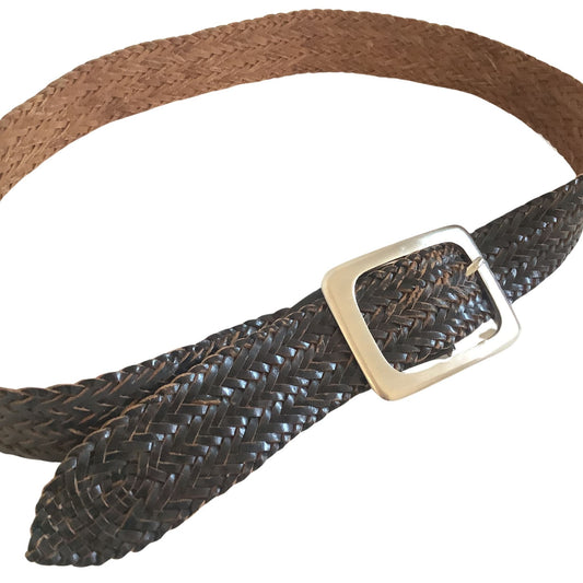 Distressed Woven Belt Large (L) / Black / Leather