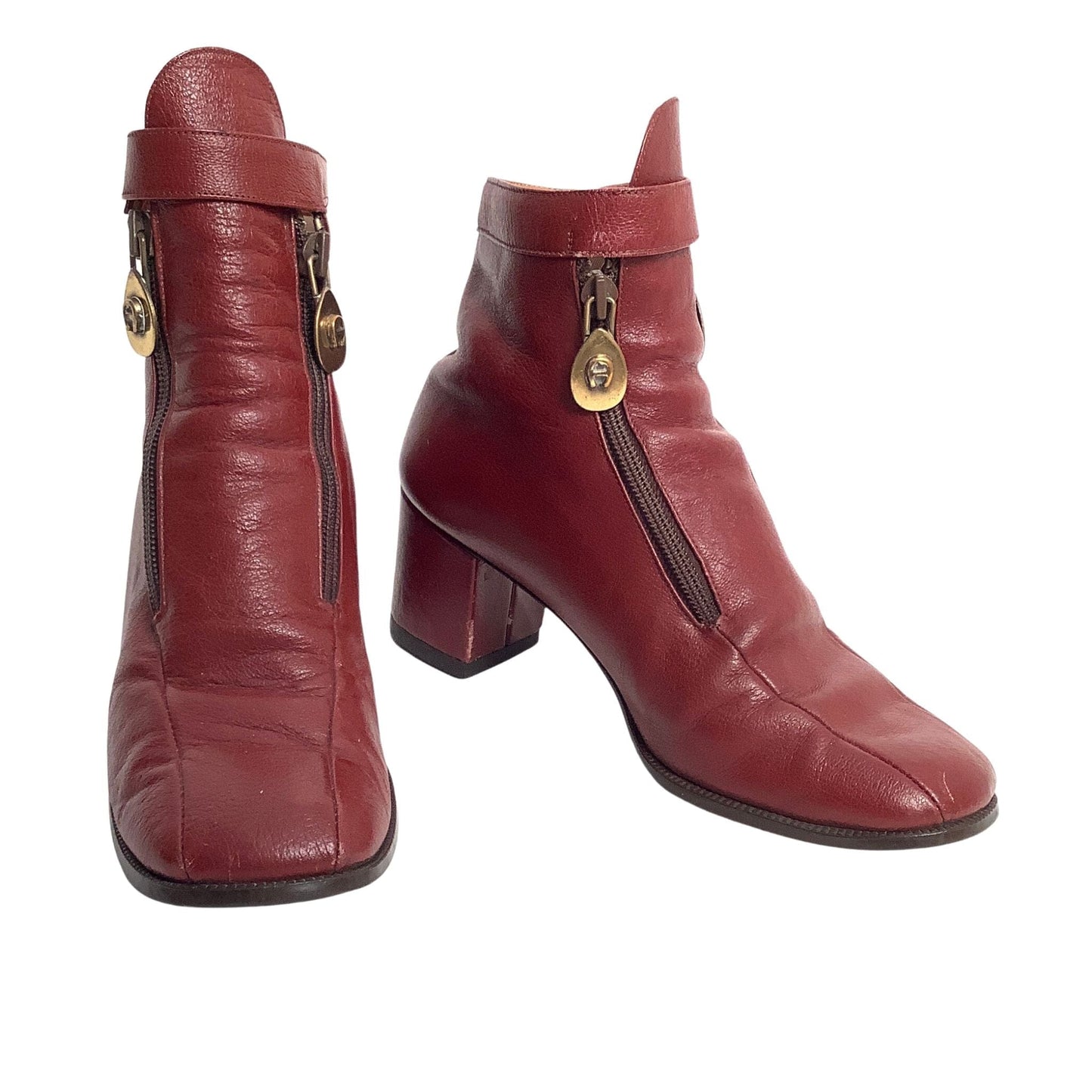 Double Zip Aigner Booties 6 / Burgundy / Vintage 1980s