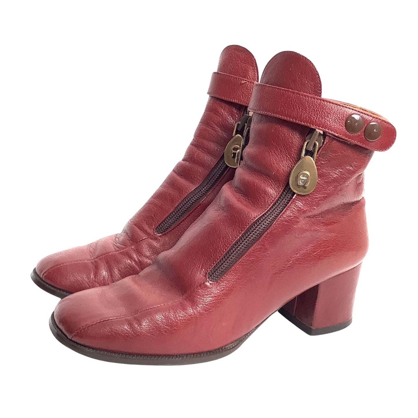 Double Zip Aigner Booties 6 / Burgundy / Vintage 1980s