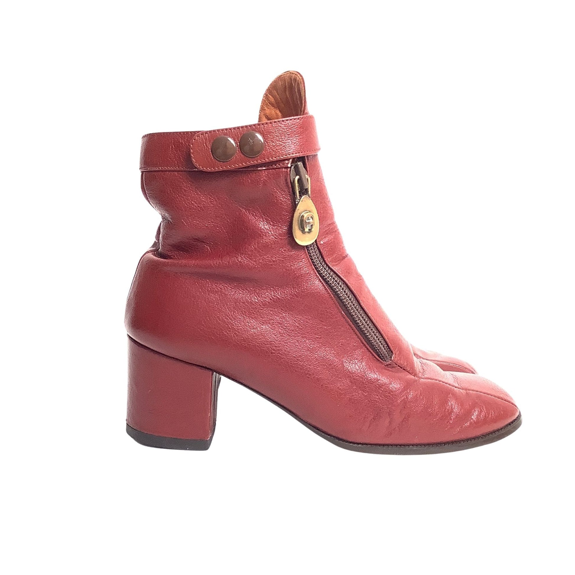 Double Zip Aigner Booties 6 / Burgundy / Vintage 1980s