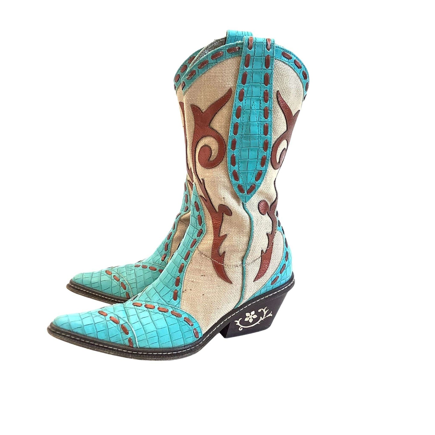 Embellished Cowboy Boots 7 / Blue / Vintage 1990s