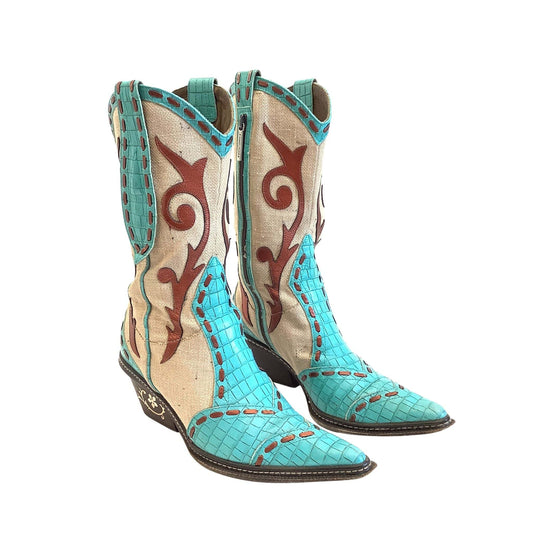 Embellished Cowboy Boots 7 / Blue / Vintage 1990s