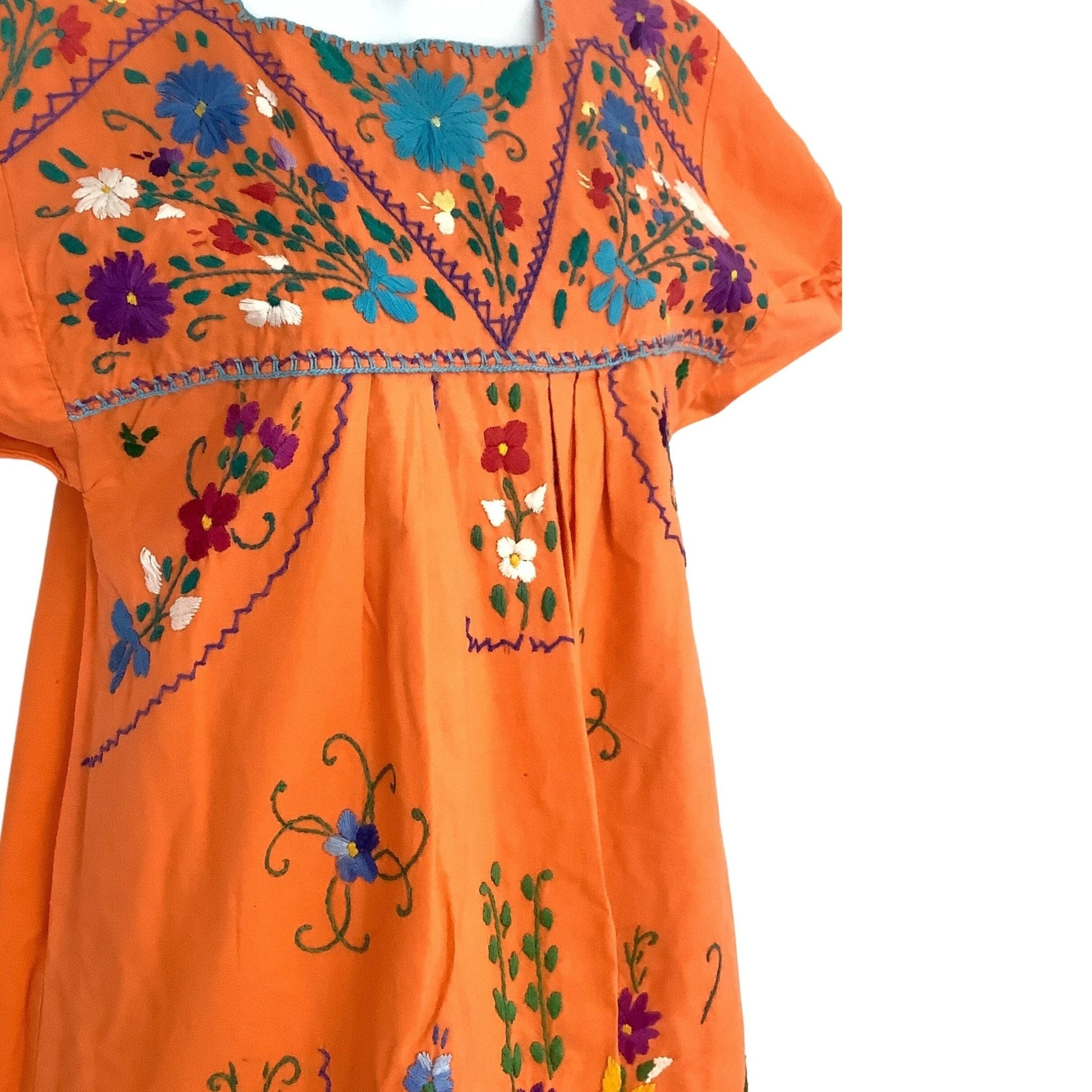 Embroidered Peasant Dress Small / Orange / Vintage 1970s