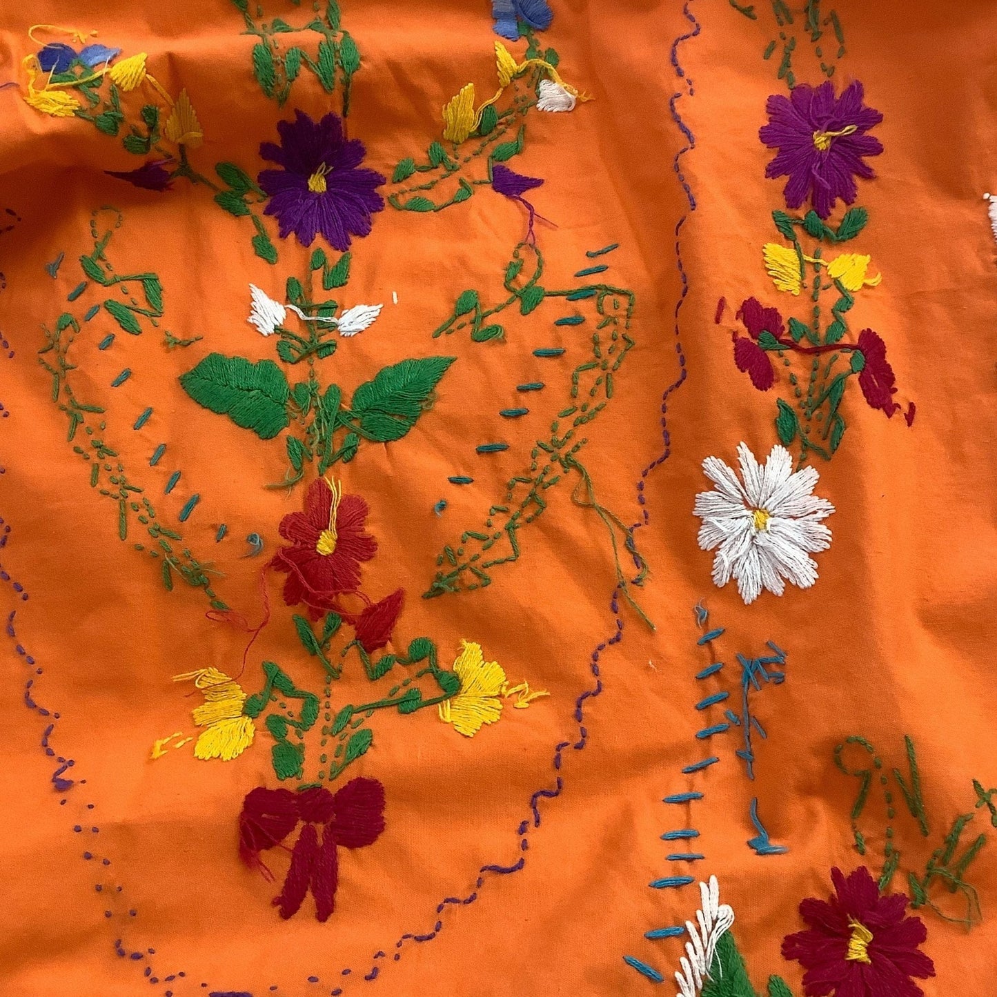 Embroidered Peasant Dress Small / Orange / Vintage 1970s