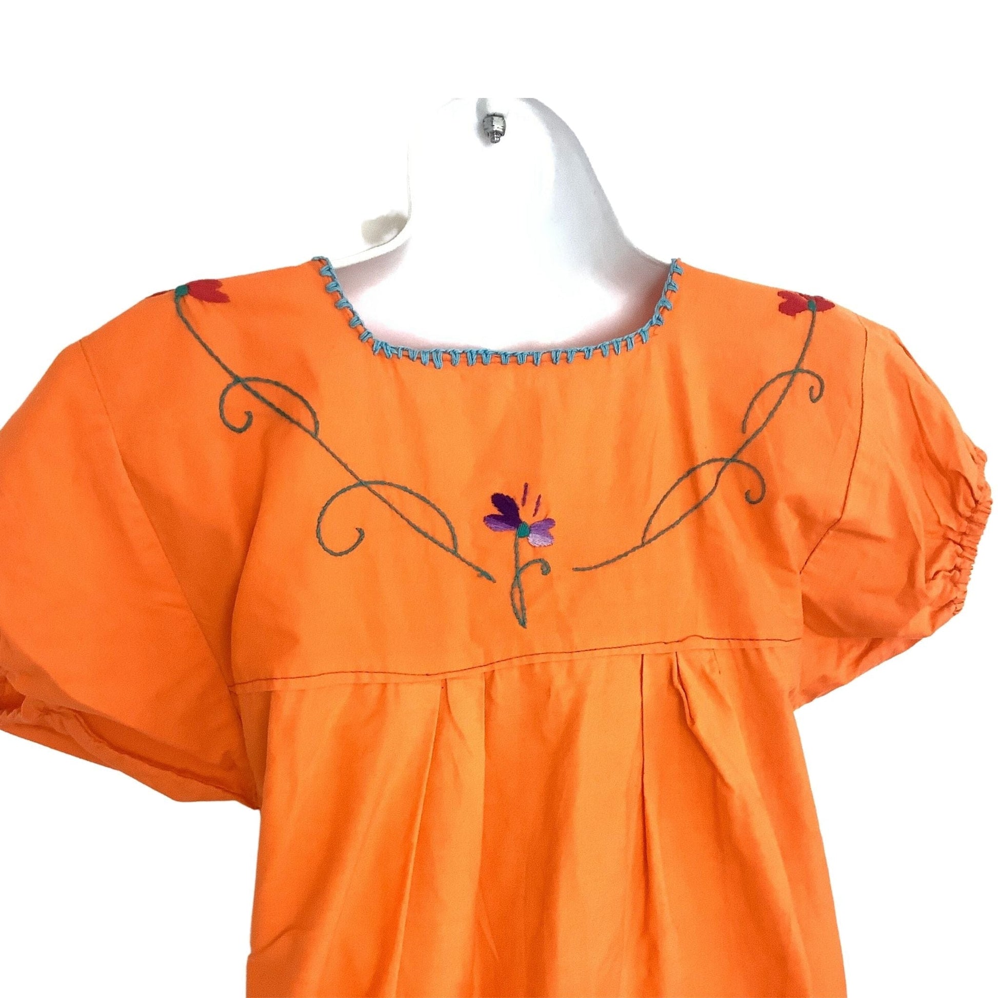 Embroidered Peasant Dress Small / Orange / Vintage 1970s