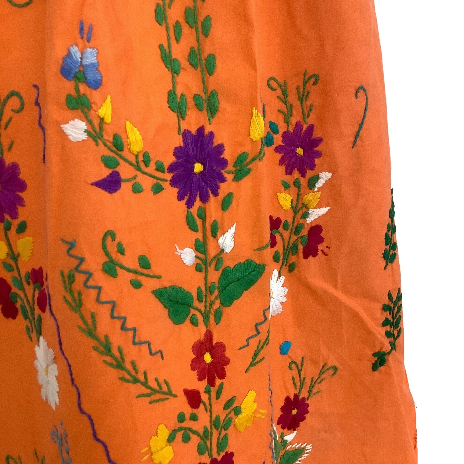 Embroidered Peasant Dress Small / Orange / Vintage 1970s