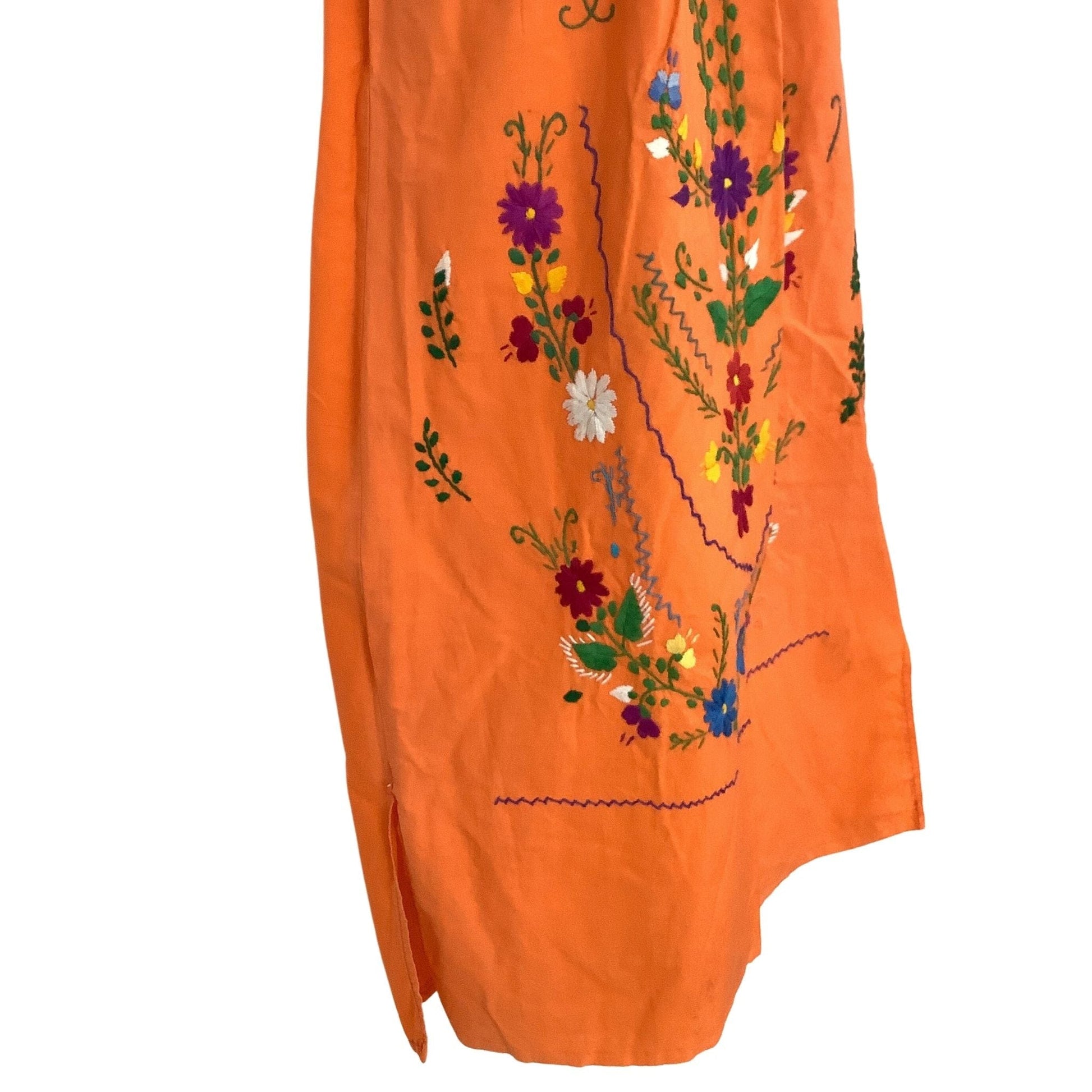 Embroidered Peasant Dress Small / Orange / Vintage 1970s