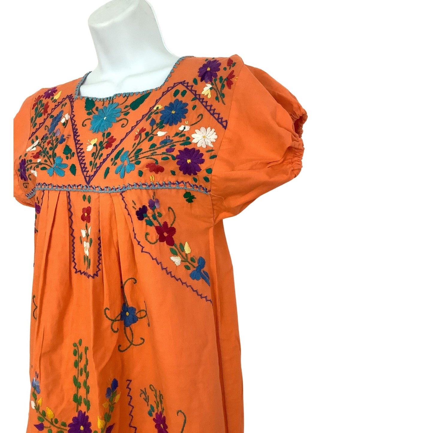 Embroidered Peasant Dress Small / Orange / Vintage 1970s