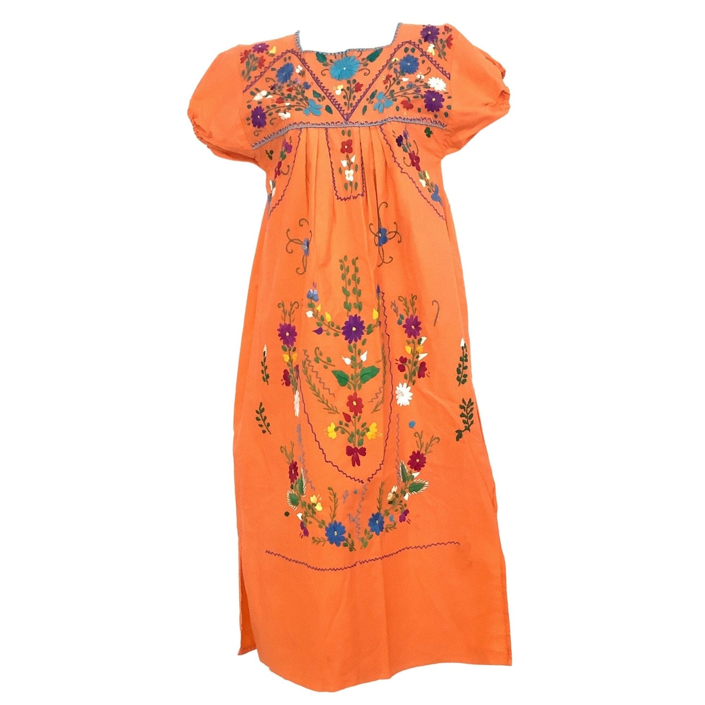 Embroidered Peasant Dress Small / Orange / Vintage 1970s