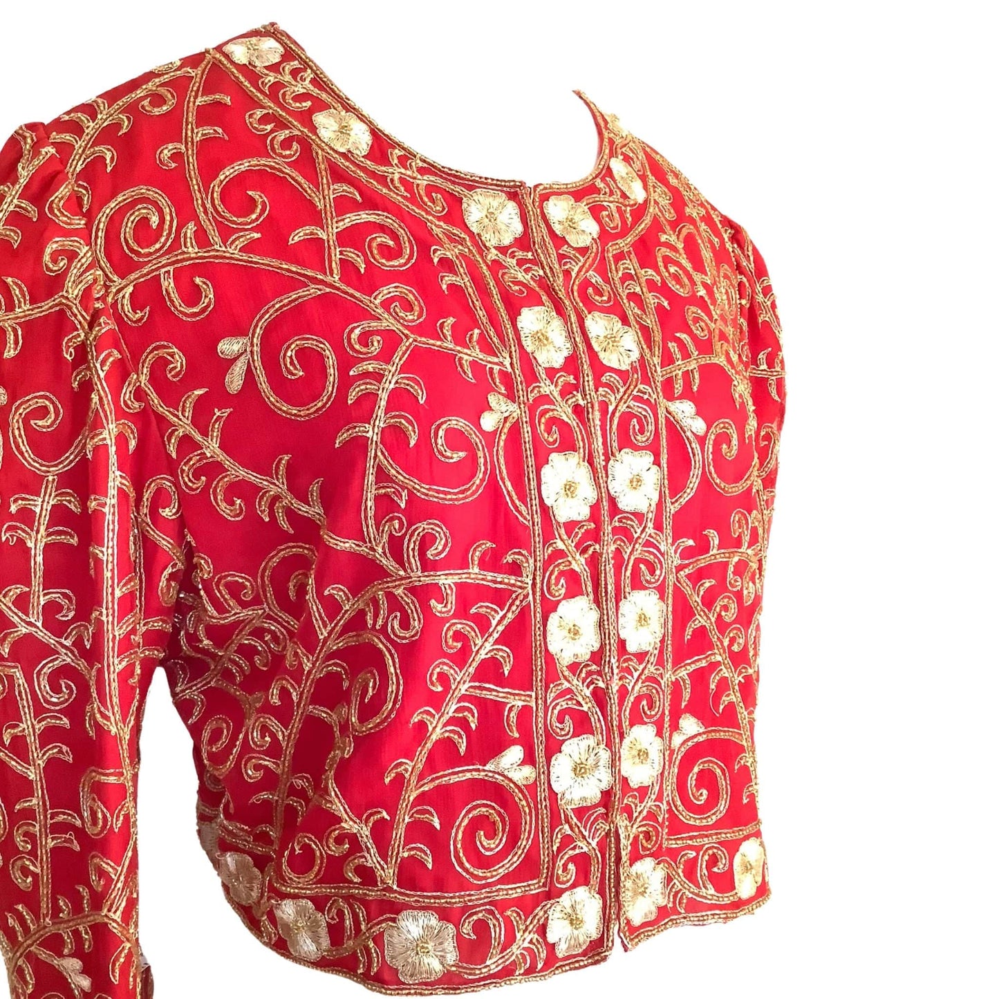 Embroidered Silk Jacket Medium / Red / Vintage 1980s