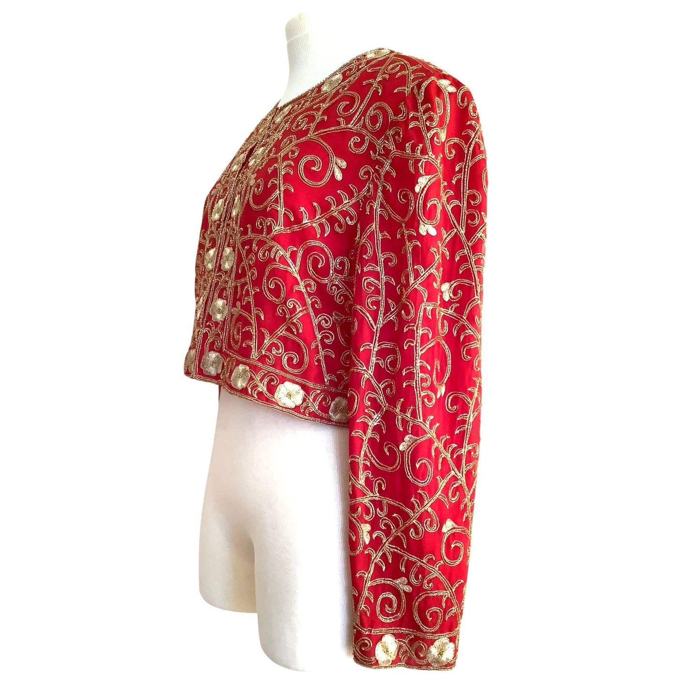 Embroidered Silk Jacket Medium / Red / Vintage 1980s