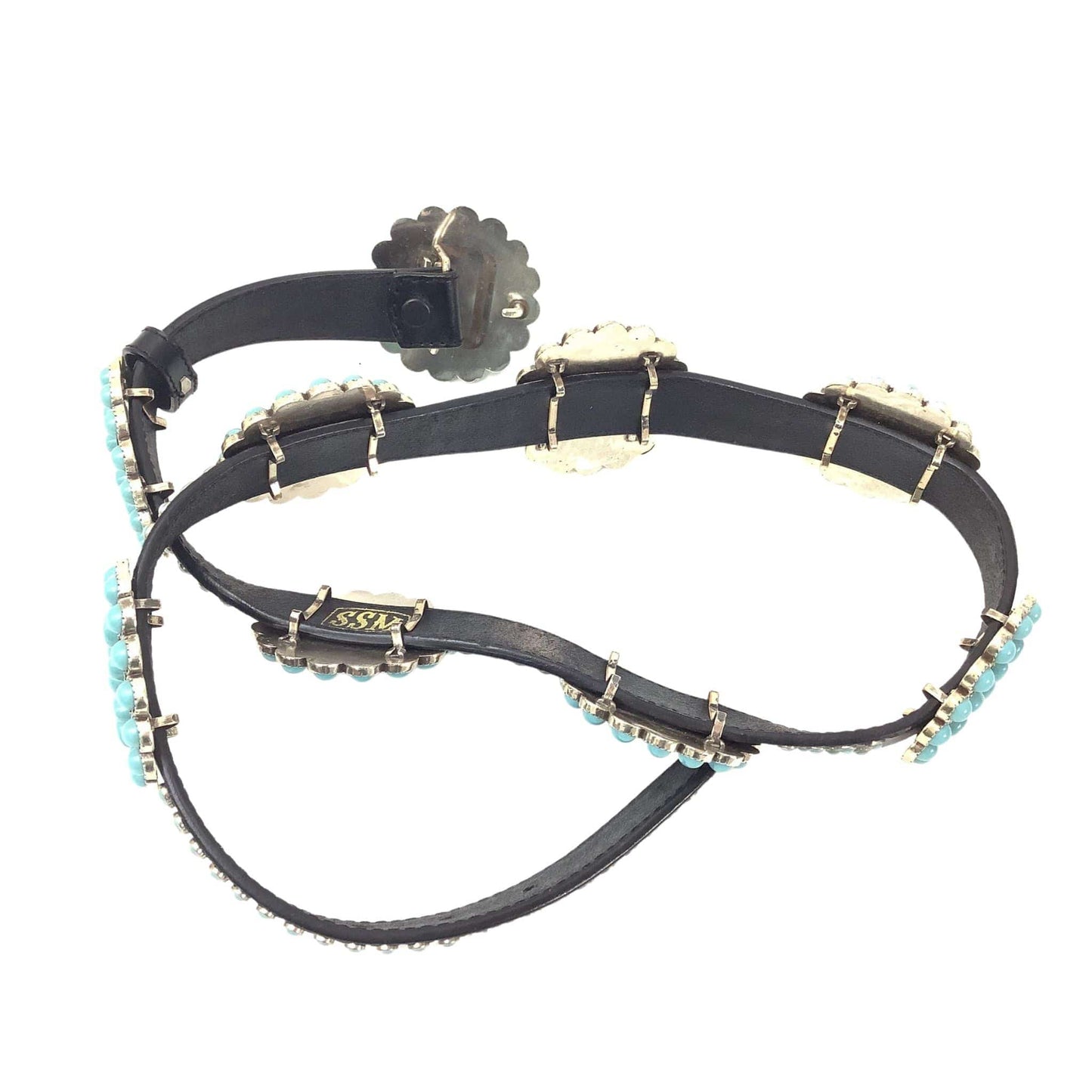 Faux Turquoise Concho Belt Medium / Black / Vintage 1990s