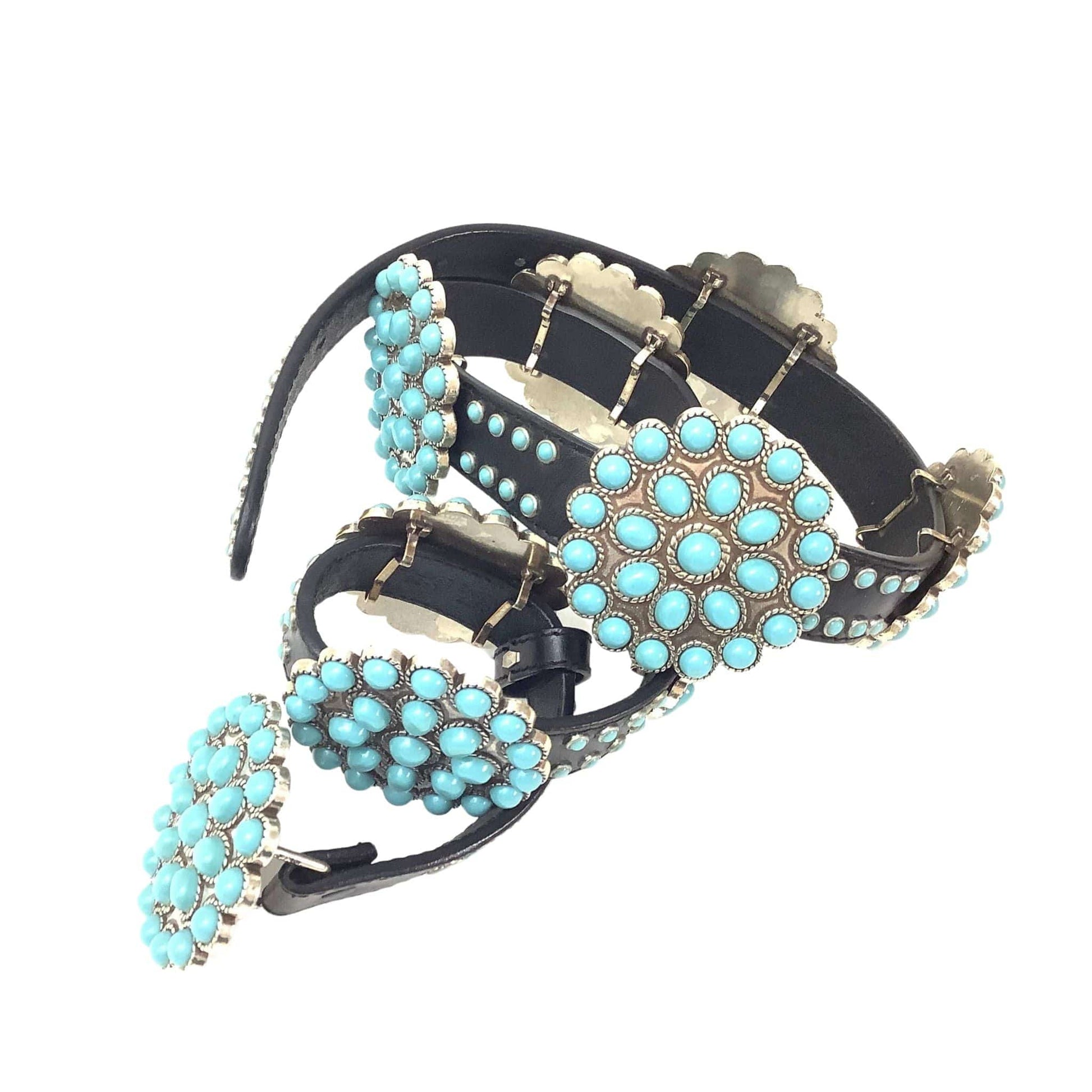 Faux Turquoise Concho Belt Medium / Black / Vintage 1990s