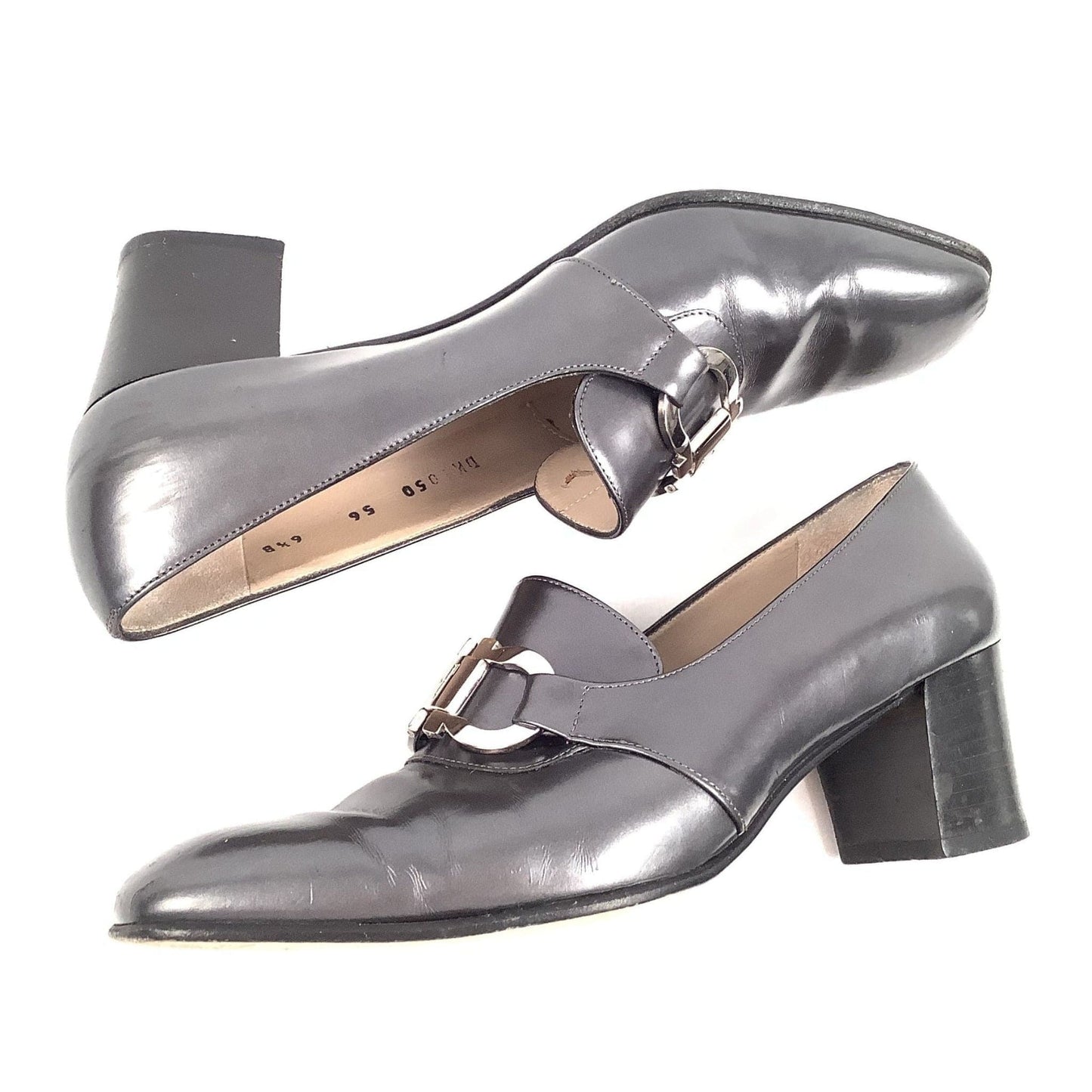 Ferragamo Heeled Loafers 7 / Gray / Vintage 1990s