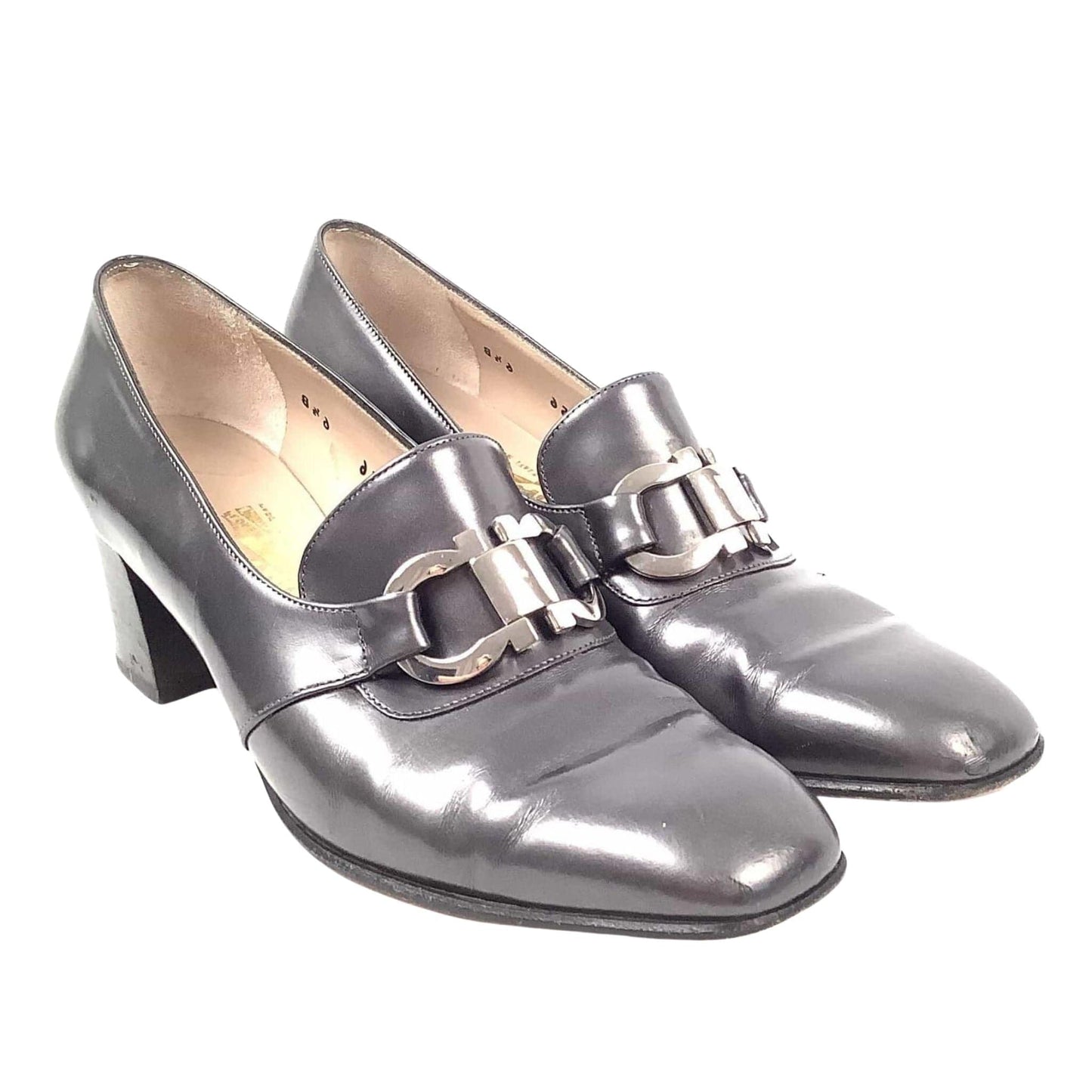 Ferragamo Heeled Loafers 7 / Gray / Vintage 1990s