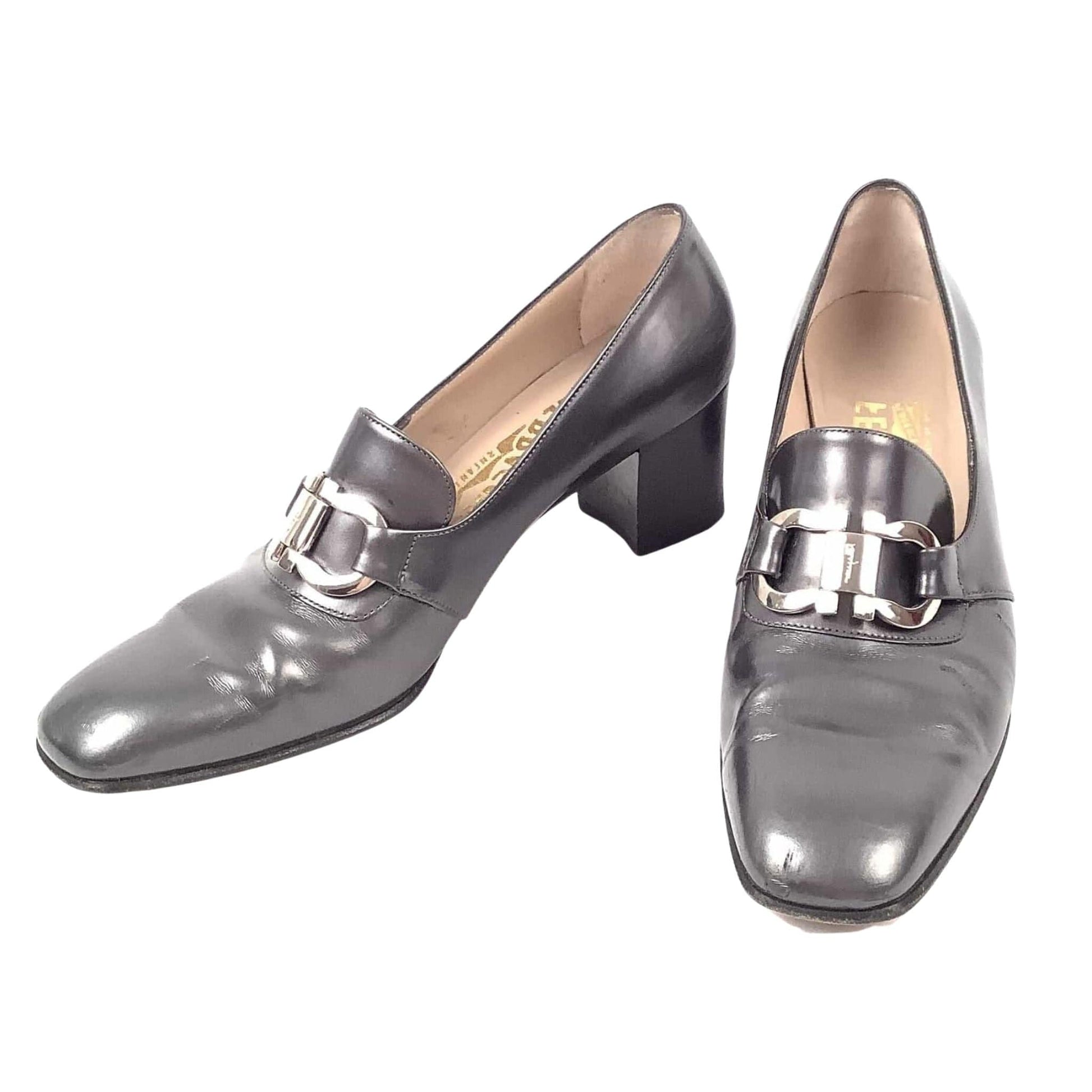 Ferragamo Heeled Loafers 7 / Gray / Vintage 1990s