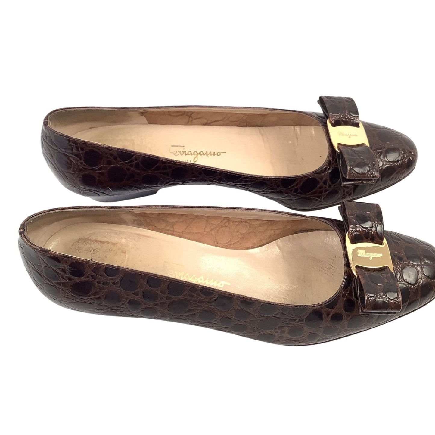 Ferragamo Moc Croc Heels 9 / Brown / Vintage 1990s