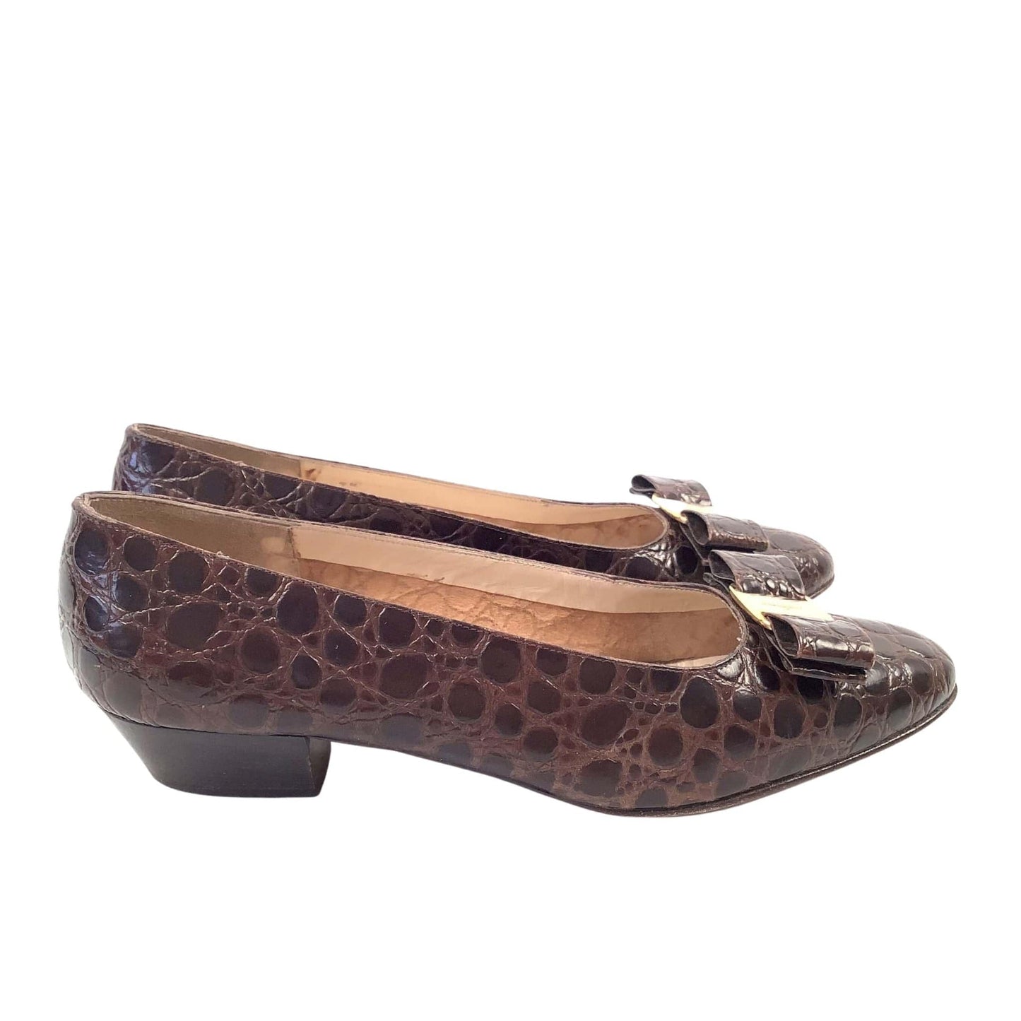 Ferragamo Moc Croc Heels 9 / Brown / Vintage 1990s