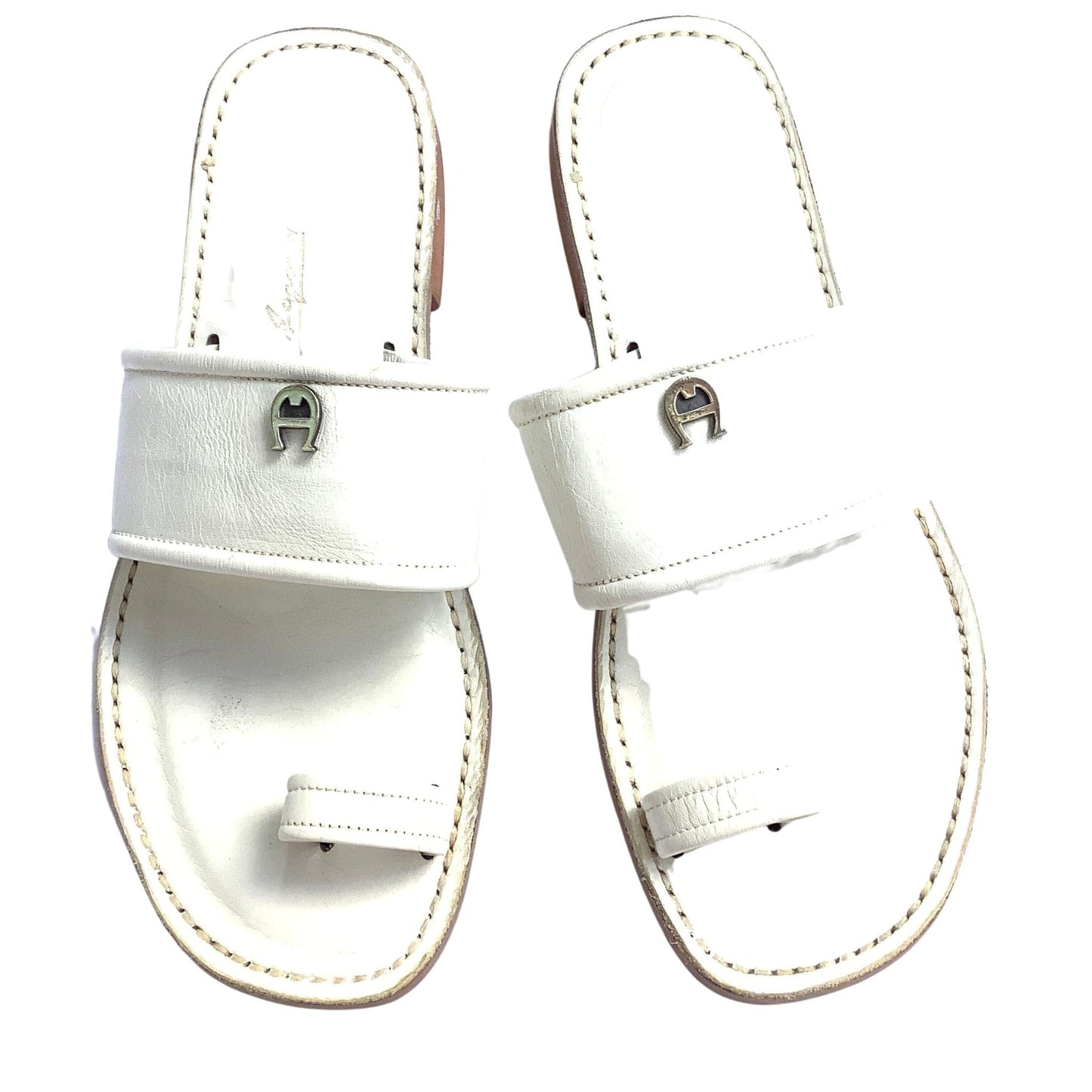 Flat White Leather Sandals 8 / White / Vintage 1990s