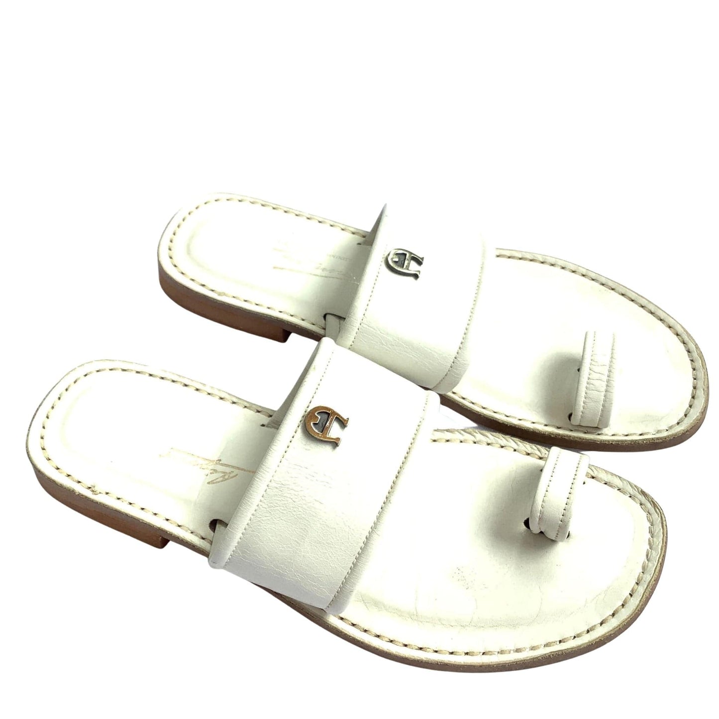 Flat White Leather Sandals 8 / White / Vintage 1990s
