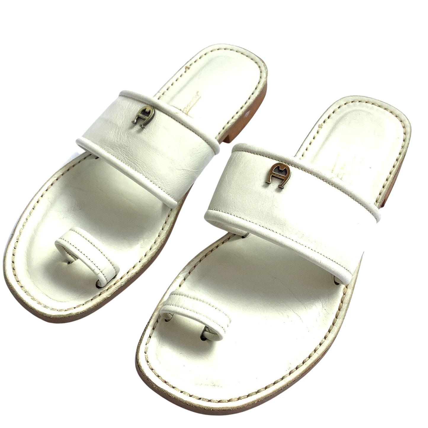 Flat White Leather Sandals 8 / White / Vintage 1990s