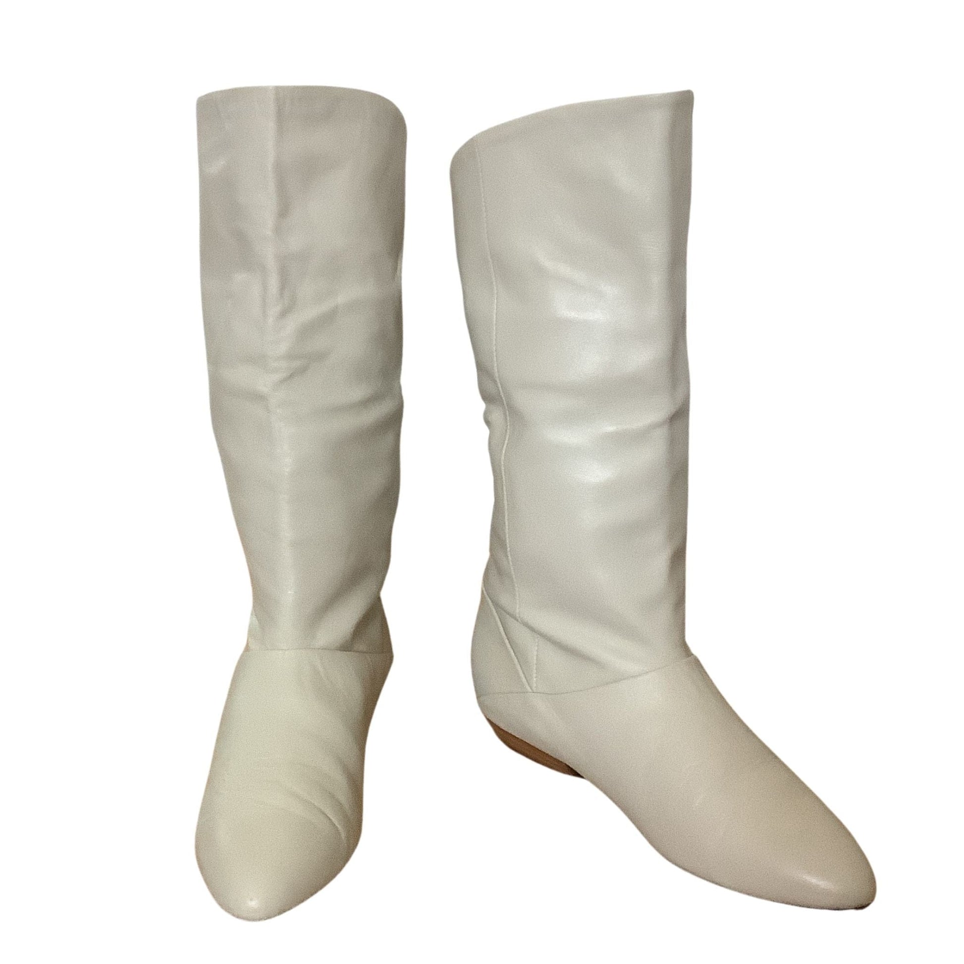 Fold Top Flat Boots 7 / Beige / 1990s Boots