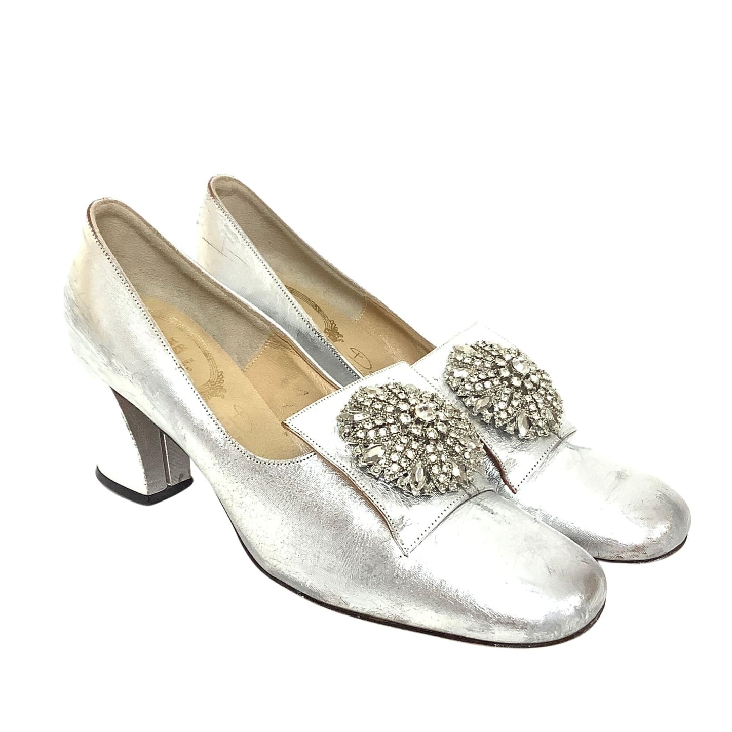 French Bootier Silver Heels 6.5 / Silver / Vintage 1960s