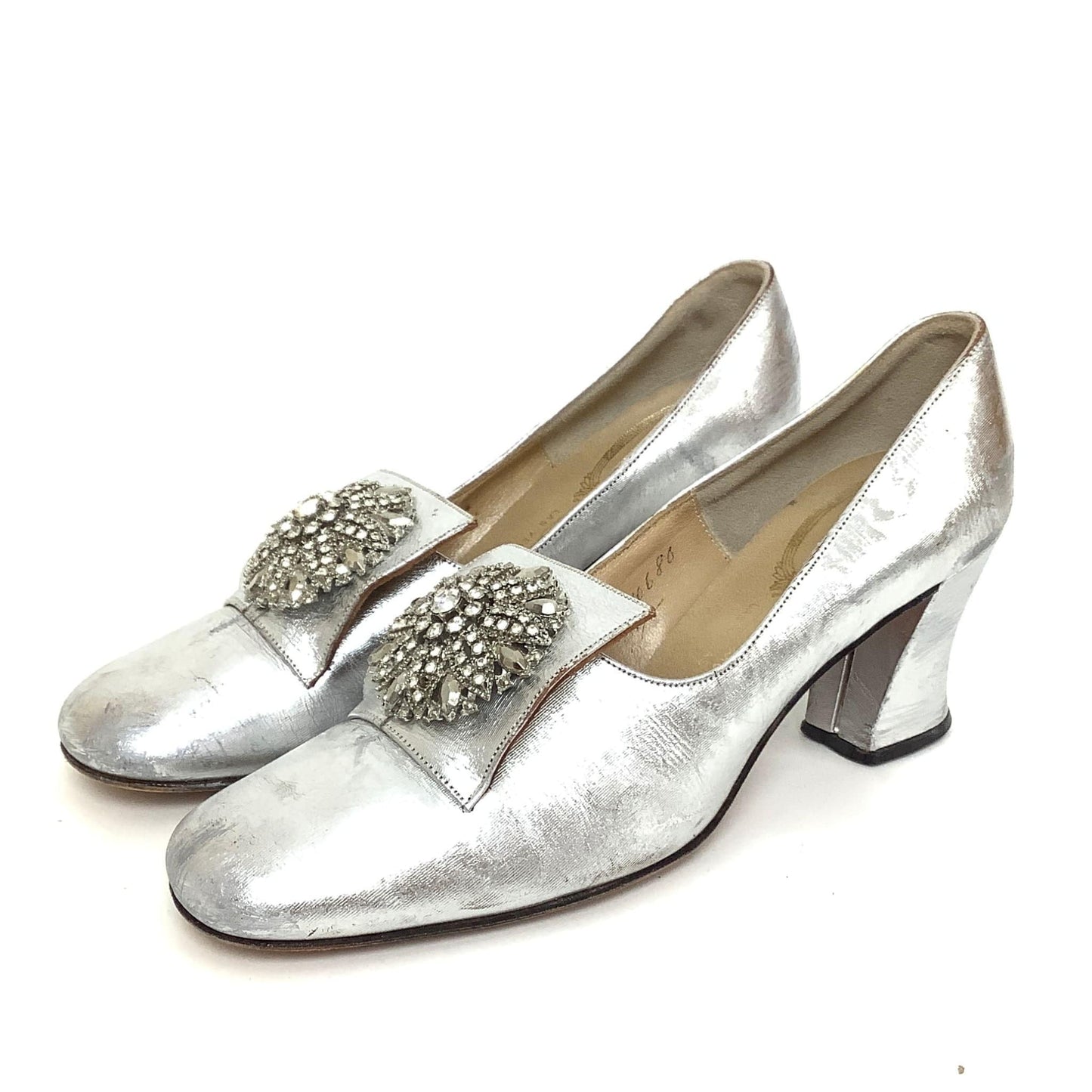 French Bootier Silver Heels 6.5 / Silver / Vintage 1960s