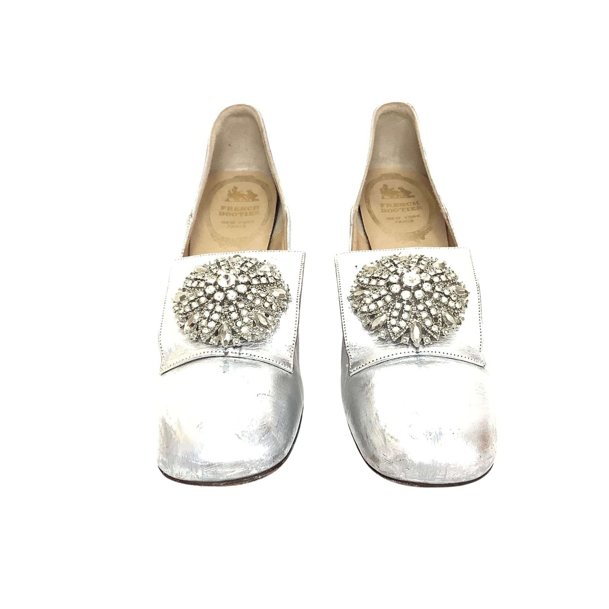 French Bootier Silver Heels 6.5 / Silver / Vintage 1960s