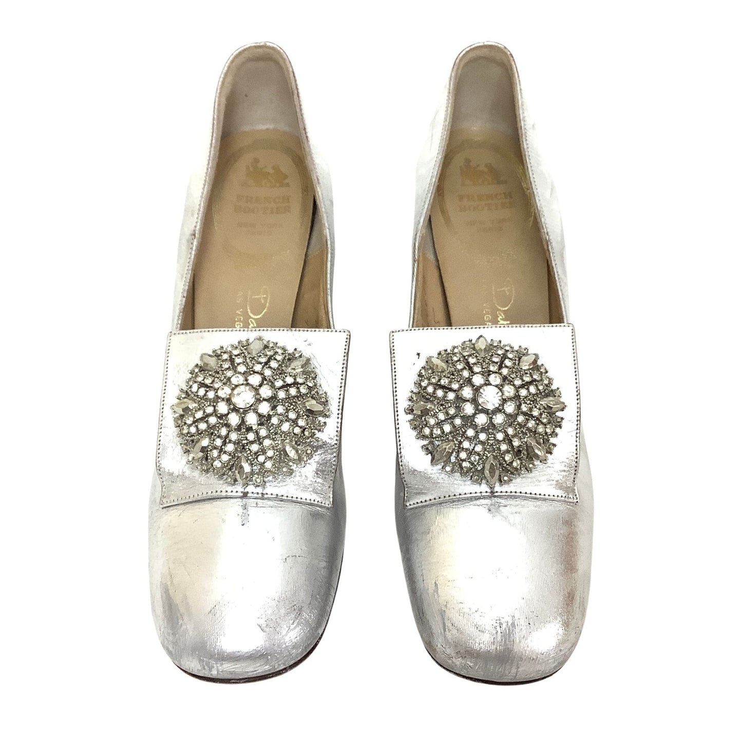 French Bootier Silver Heels 6.5 / Silver / Vintage 1960s