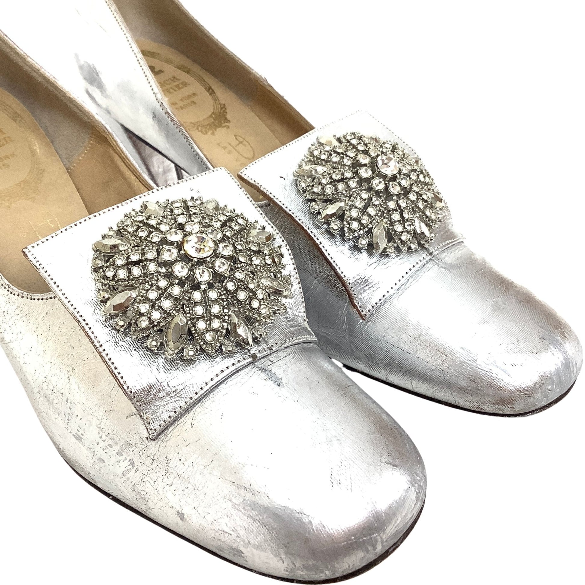 French Bootier Silver Heels 6.5 / Silver / Vintage 1960s