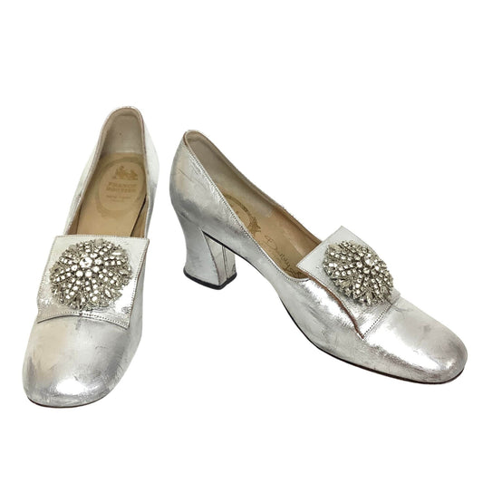 French Bootier Silver Heels 6.5 / Silver / Vintage 1960s