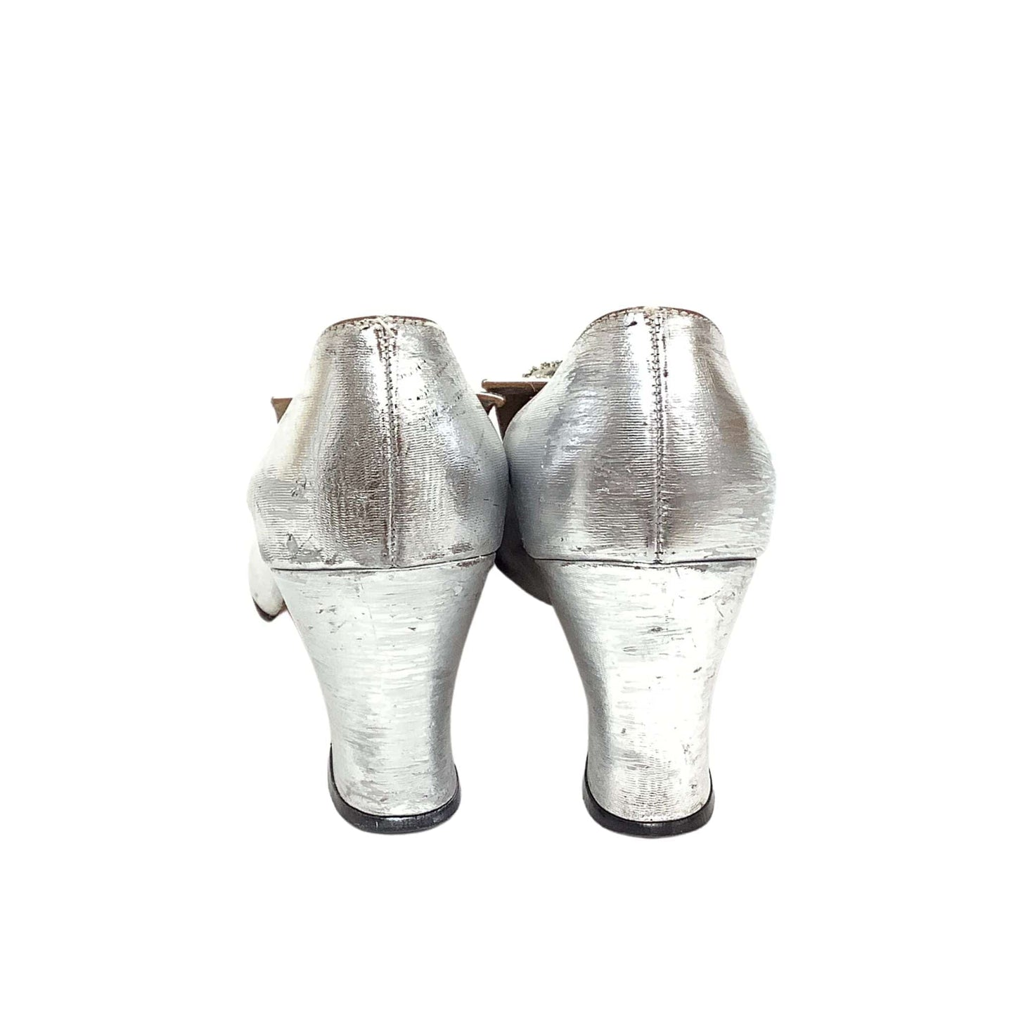 French Bootier Silver Heels 6.5 / Silver / Vintage 1960s