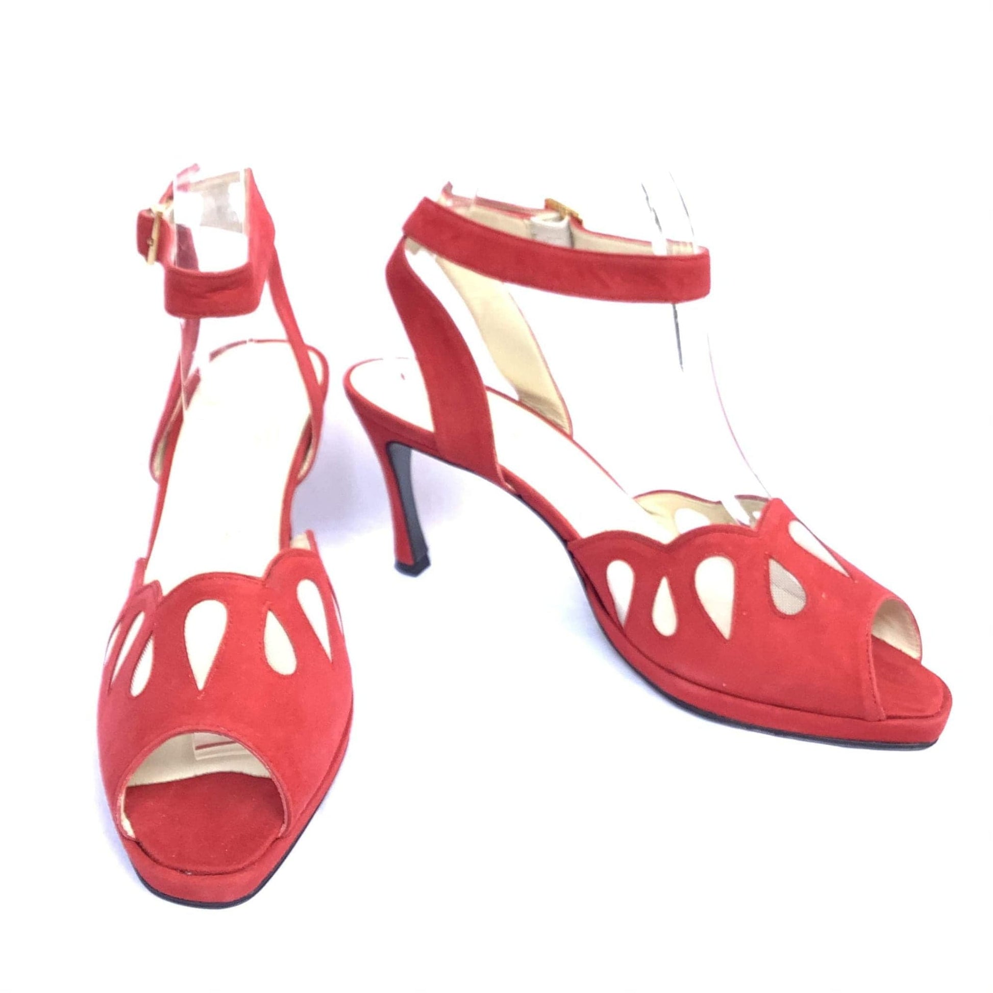 French Red Strappy Heels 8.5 / Red / Vintage 1990s