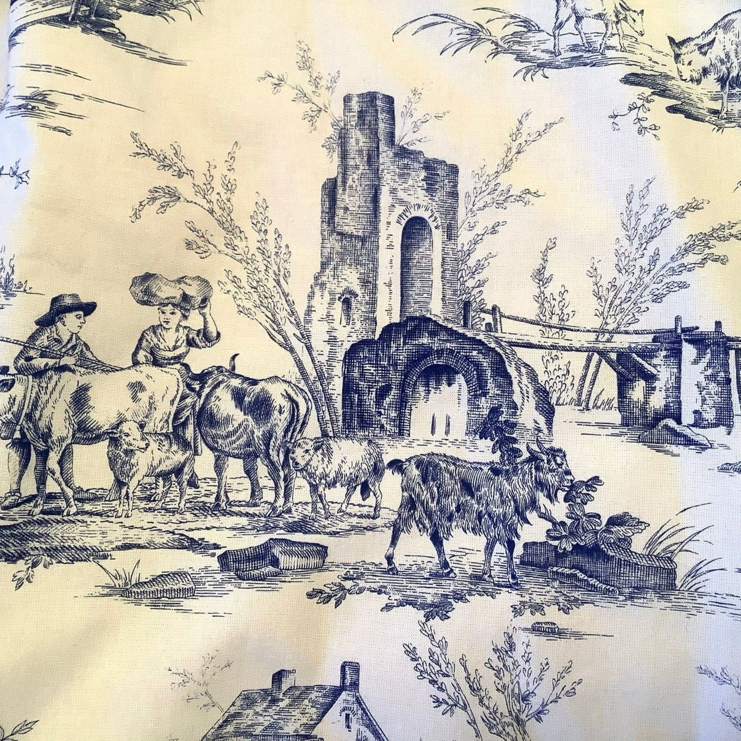 French Toile Curtain Multi / Cotton / Vintage 1980s