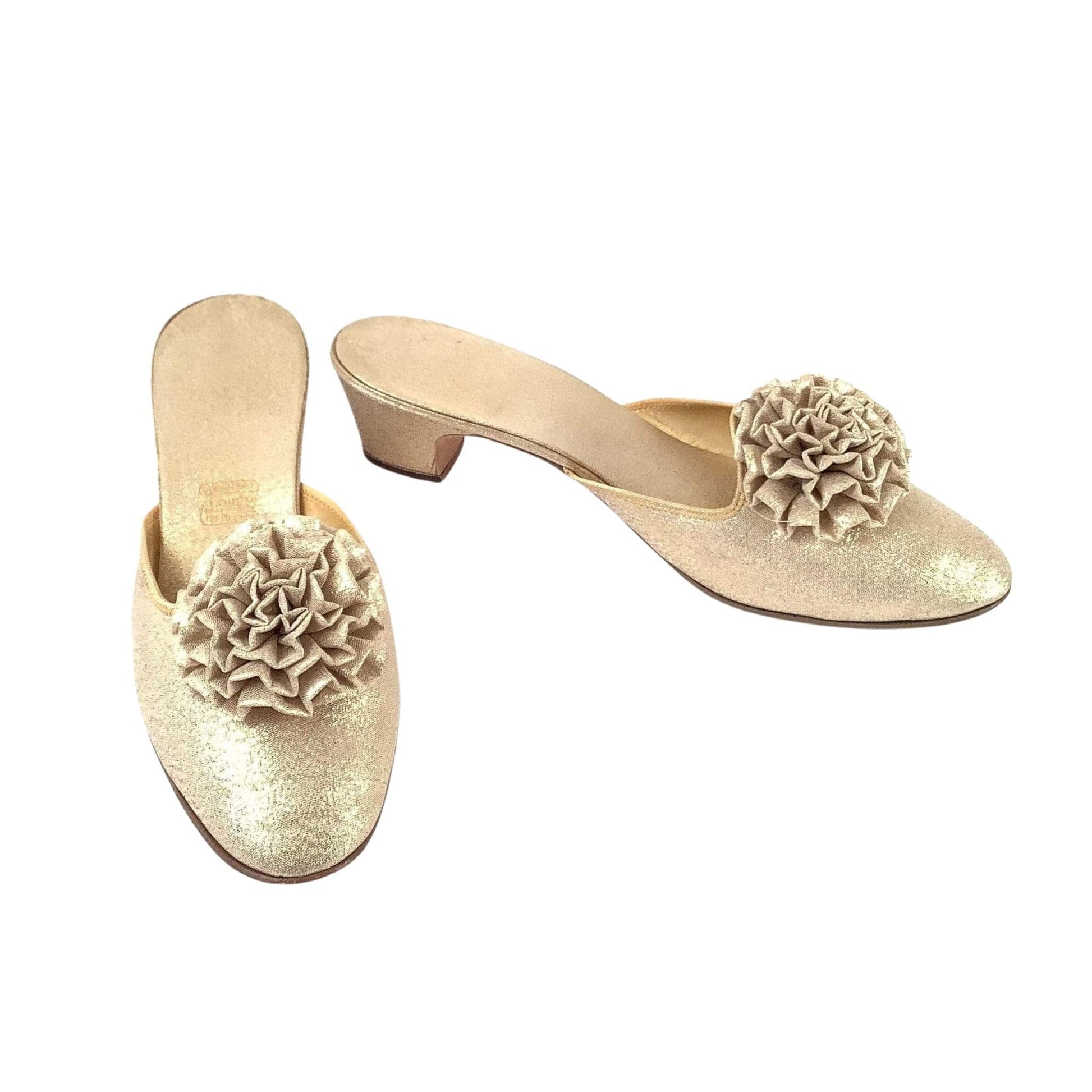 Gold Lurex Slippers 7 / Gold / Vintage 1950s