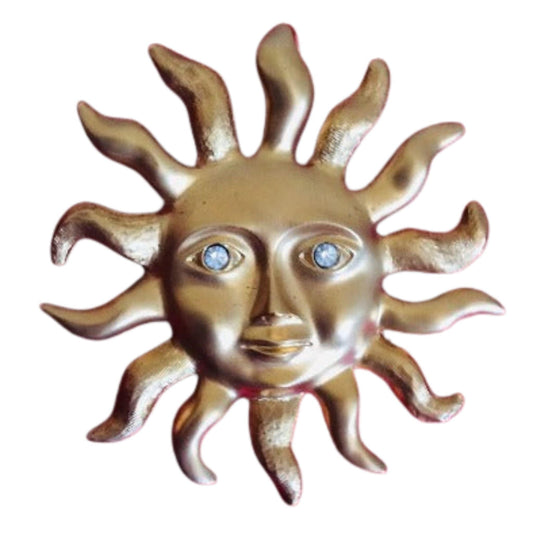 Gold Tone Sun Brooch Gold / Metal / Baroque