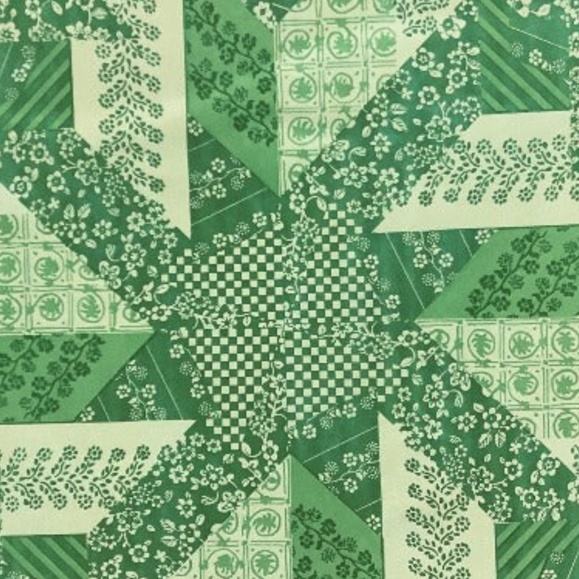 Green Wallpaper Squares Green / Tyvek / Vintage 1970s