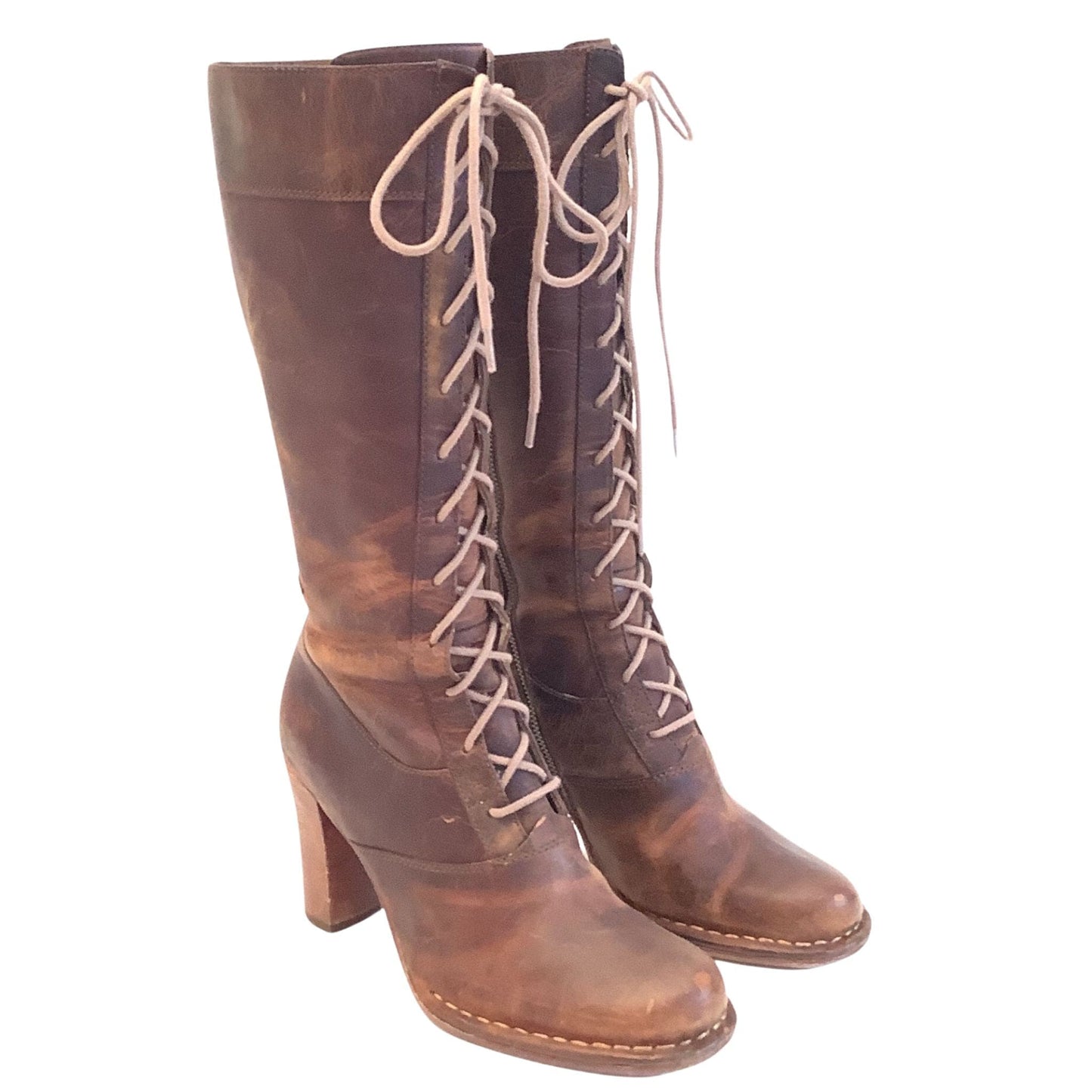 Heeled Brown Combat Boots 8 / Brown / Boho